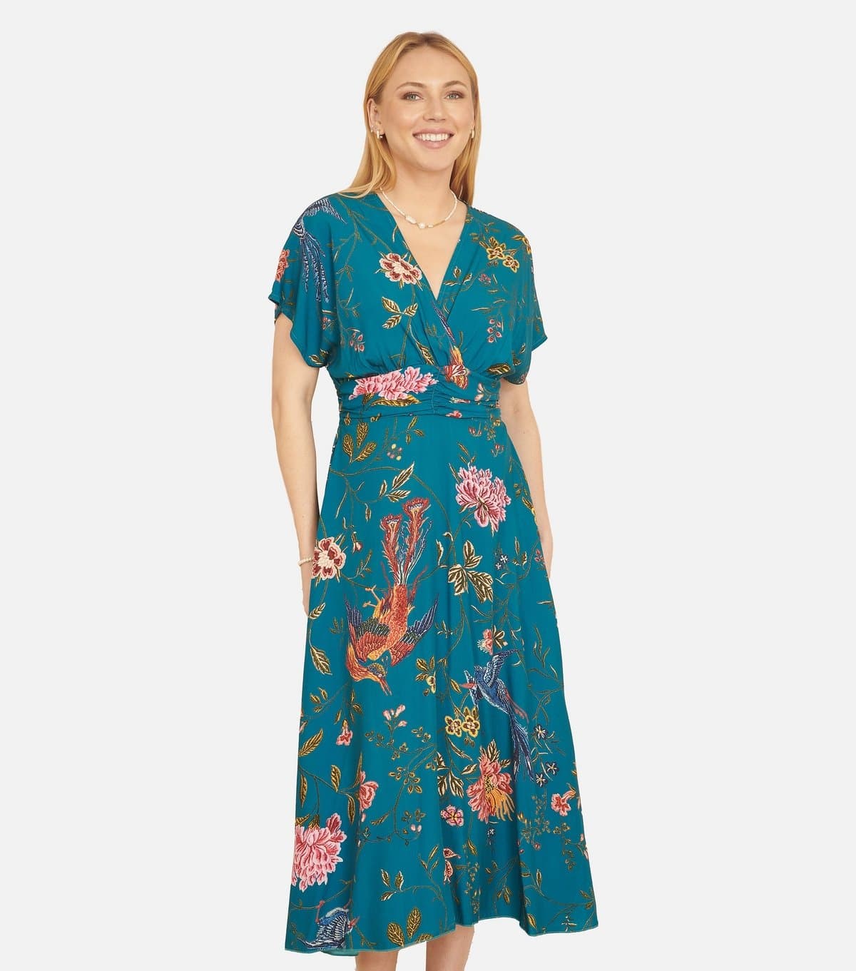 Yumi Women's Blue Floral Midi Dress Yumi New Look