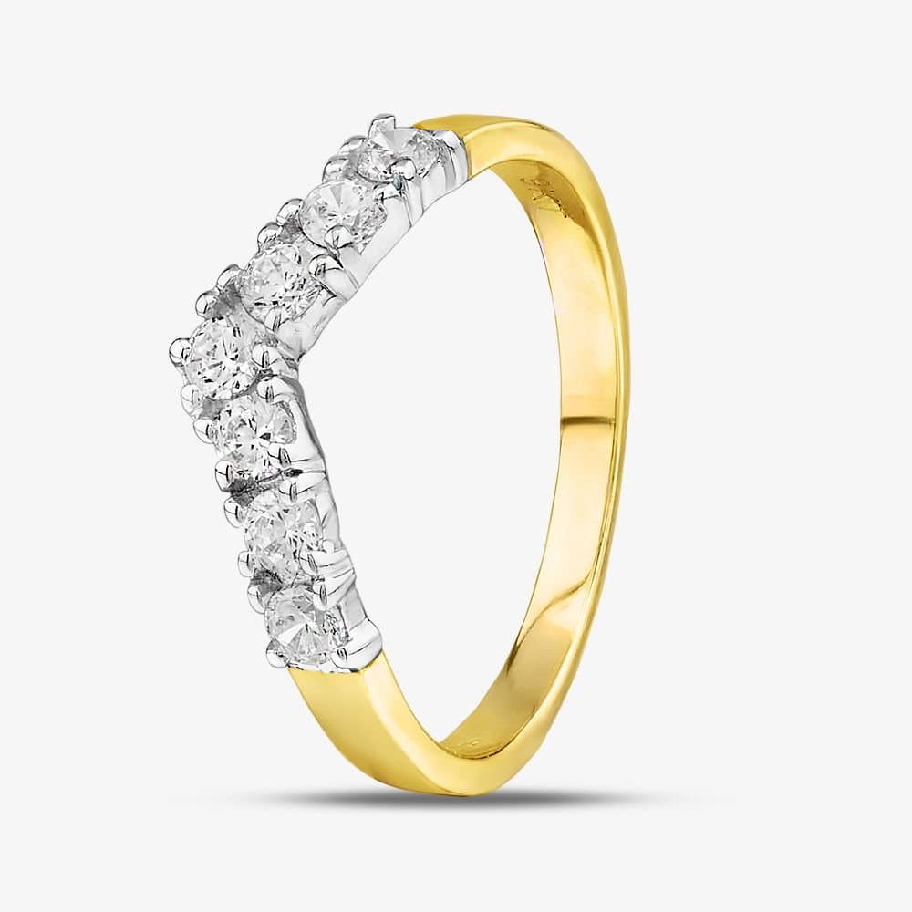 T.H.Baker T.H.Baker Women's 9ct Yellow Gold Clear Crystal Wishbone Ring DIV003C-Q