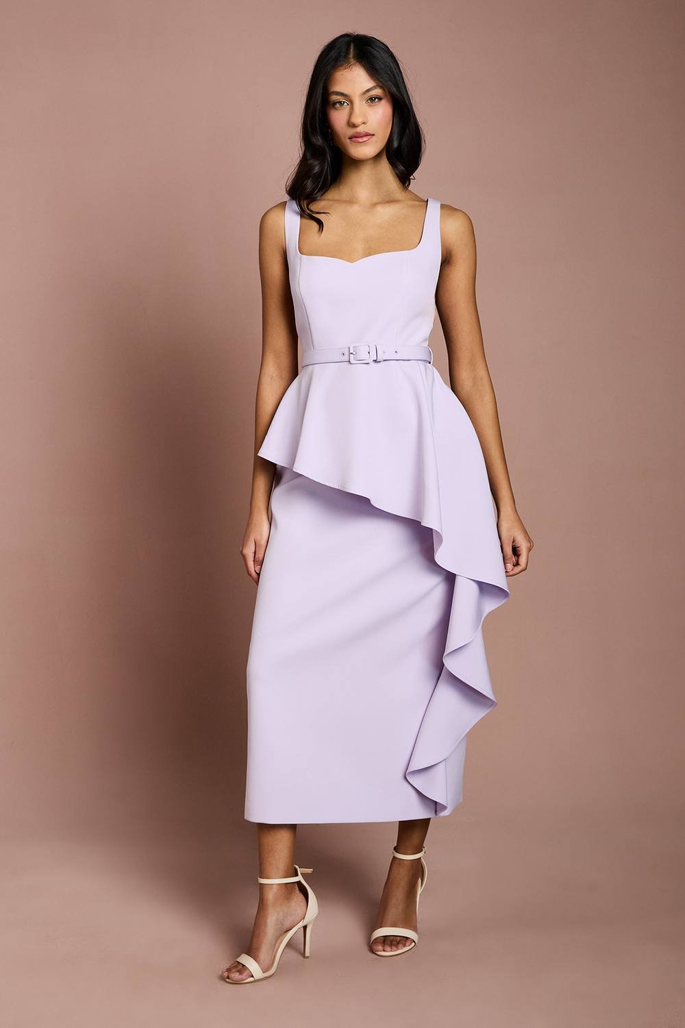 Coast Coast Women's Petite Crepe Belted Ruffle Skirt Pencil Dress in Lilac - 2