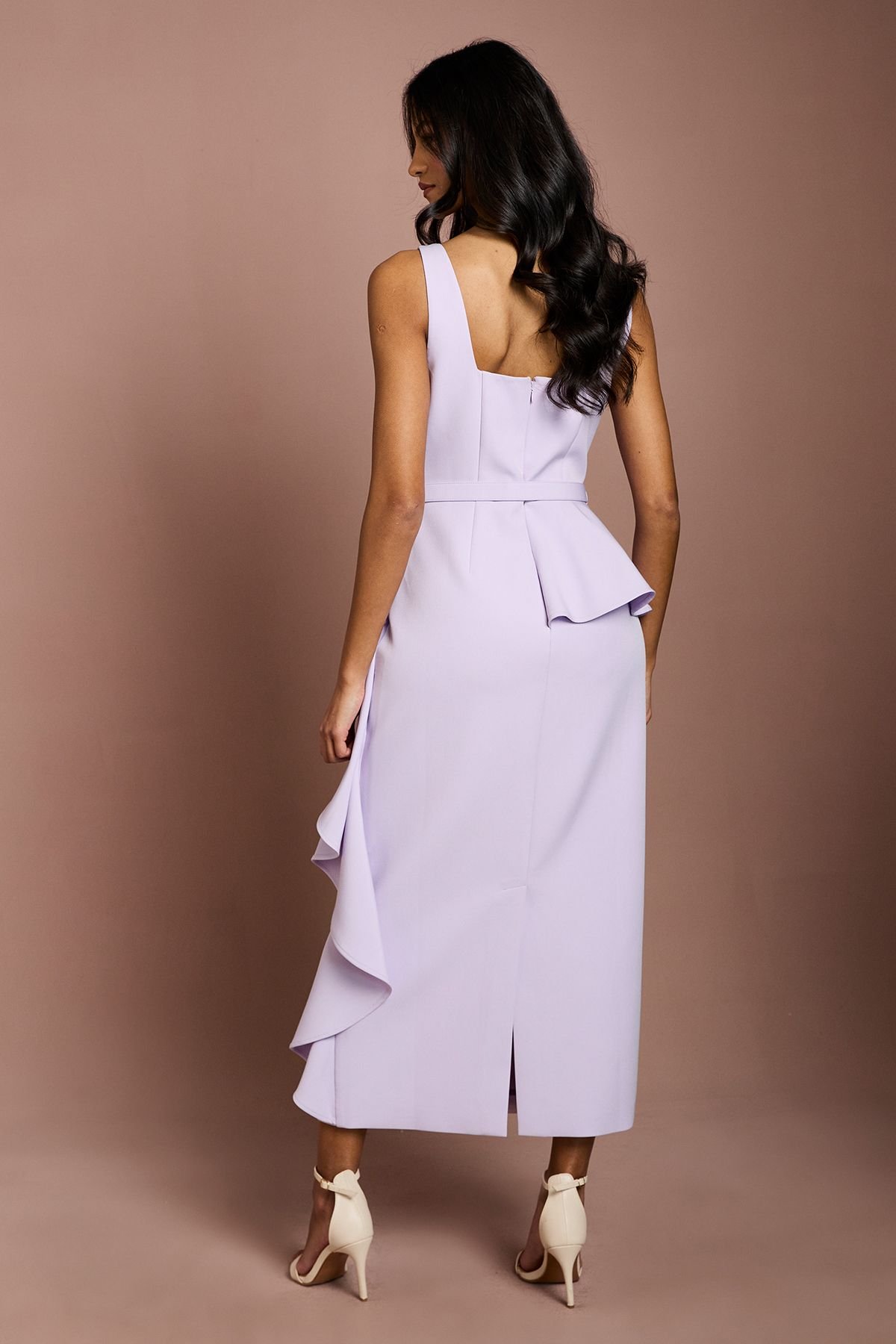 Coast Coast Women's Petite Crepe Belted Ruffle Skirt Pencil Dress in Lilac - 3