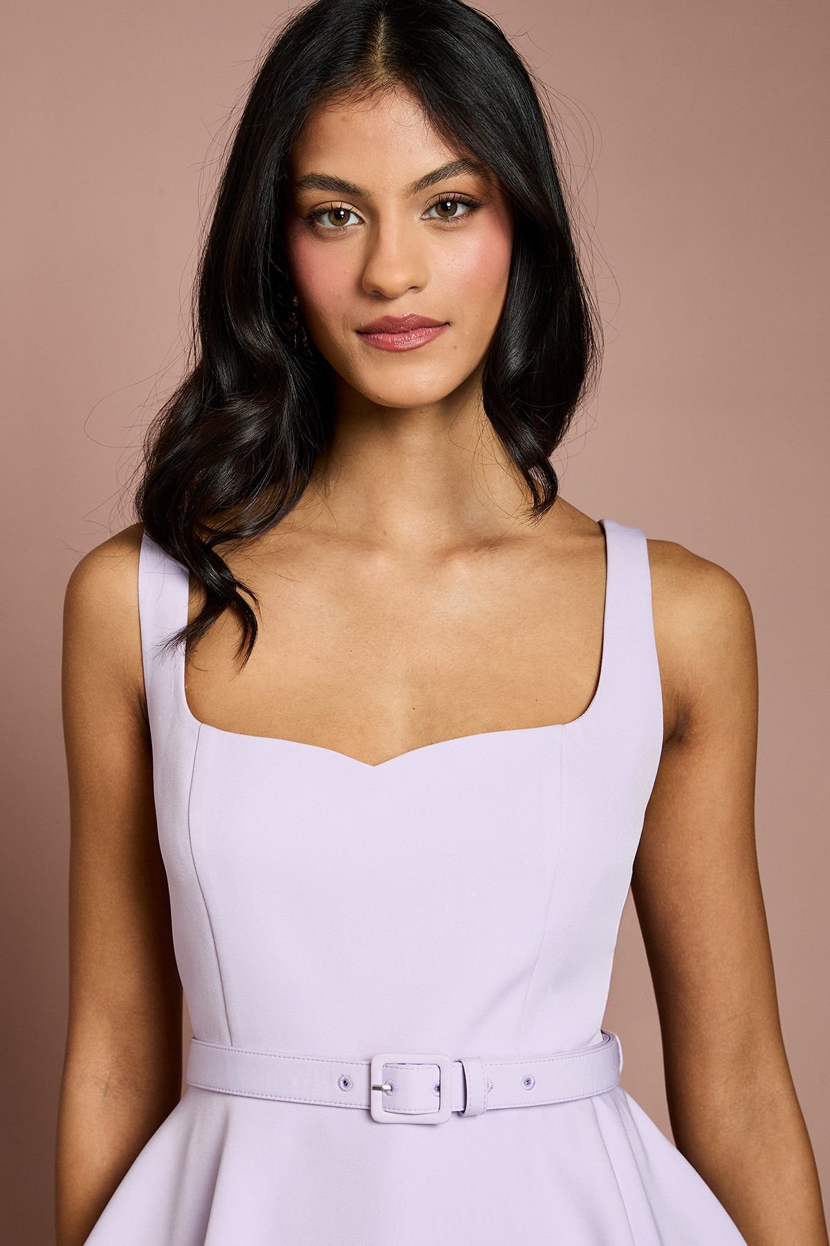 Coast Coast Women's Petite Crepe Belted Ruffle Skirt Pencil Dress in Lilac - 4