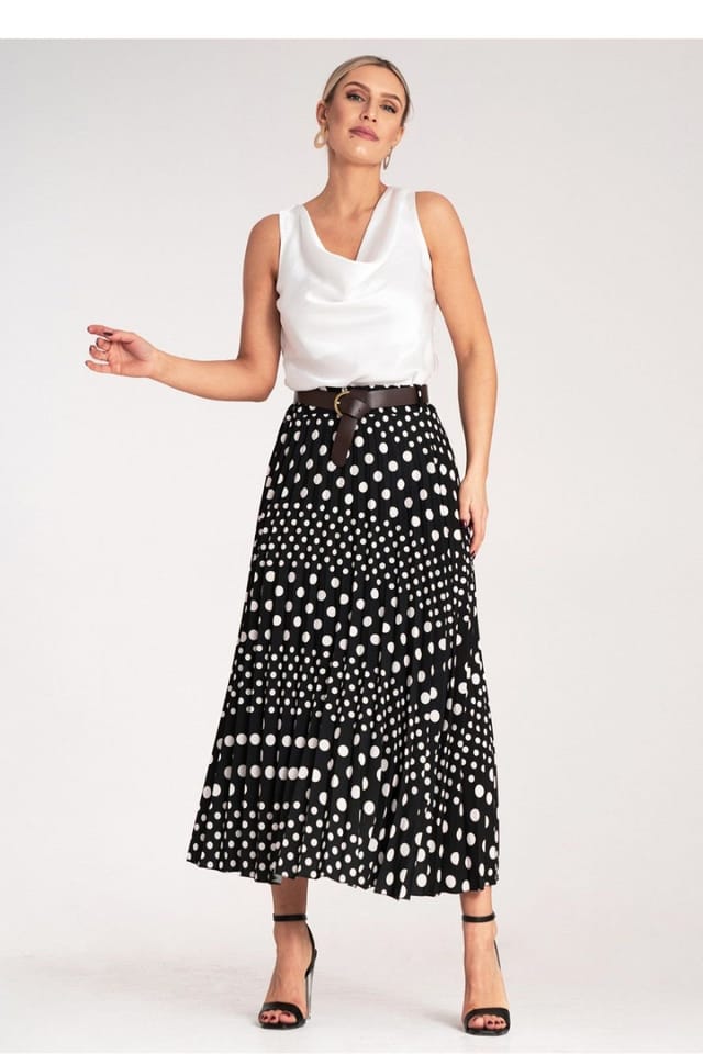 Love Lace Love Lace Women's High Waisted Pleated Midi Polka Dot Skirt Style 214850 in Black - 2