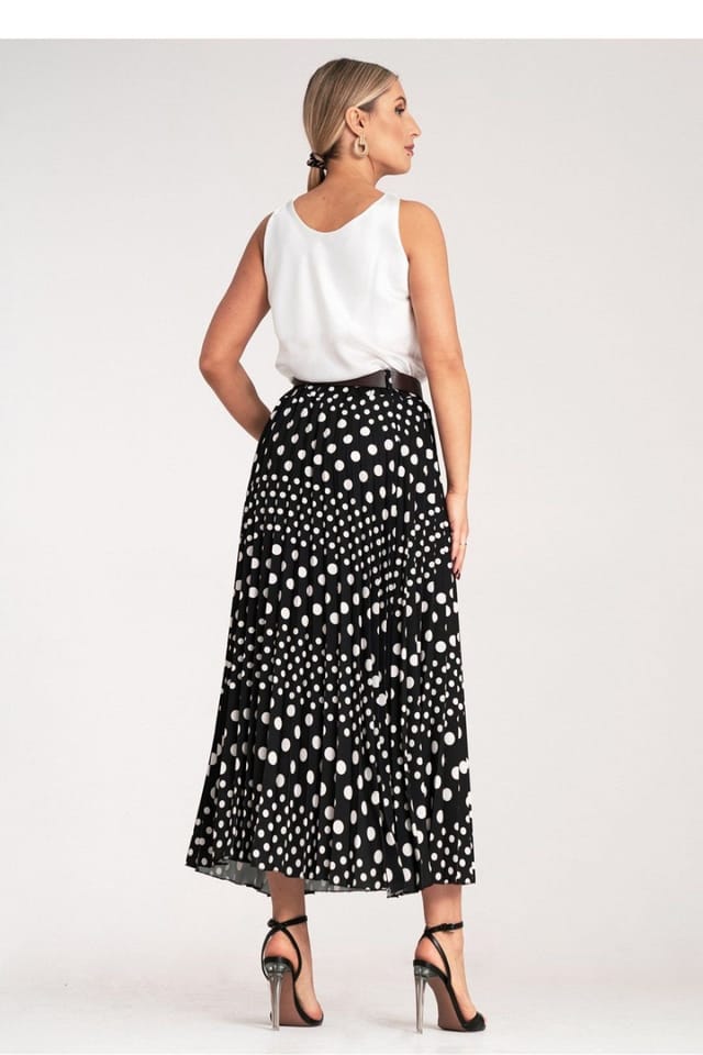 Love Lace Love Lace Women's High Waisted Pleated Midi Polka Dot Skirt Style 214850 in Black - 3