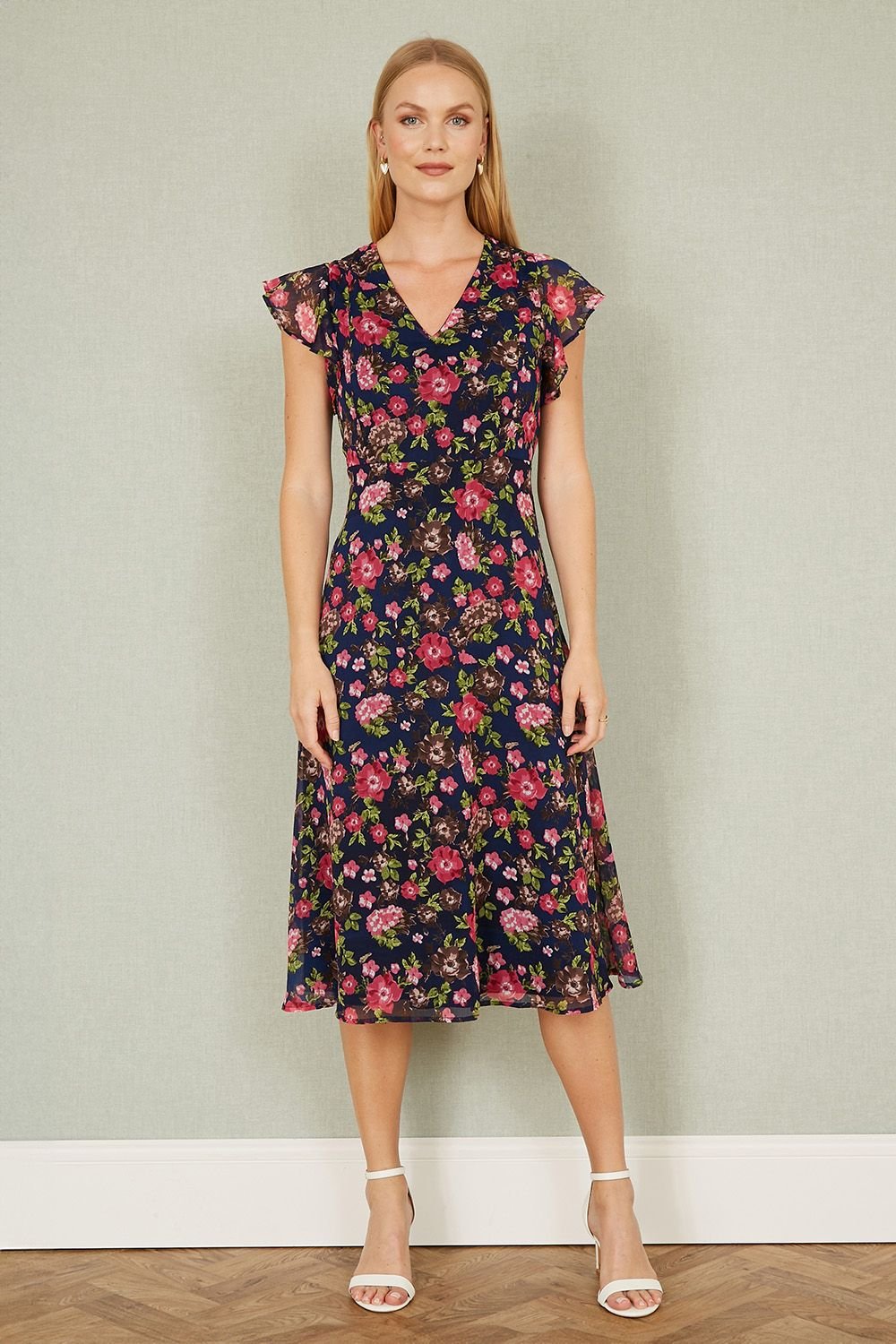 Yumi Yumi Women's Navy Floral Midi Skater Dress - 2