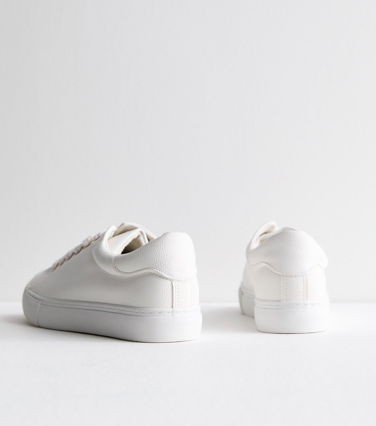 New Look Women's White Leather-Look Metal Trim Lace Up Trainers Vegan New Look - 4