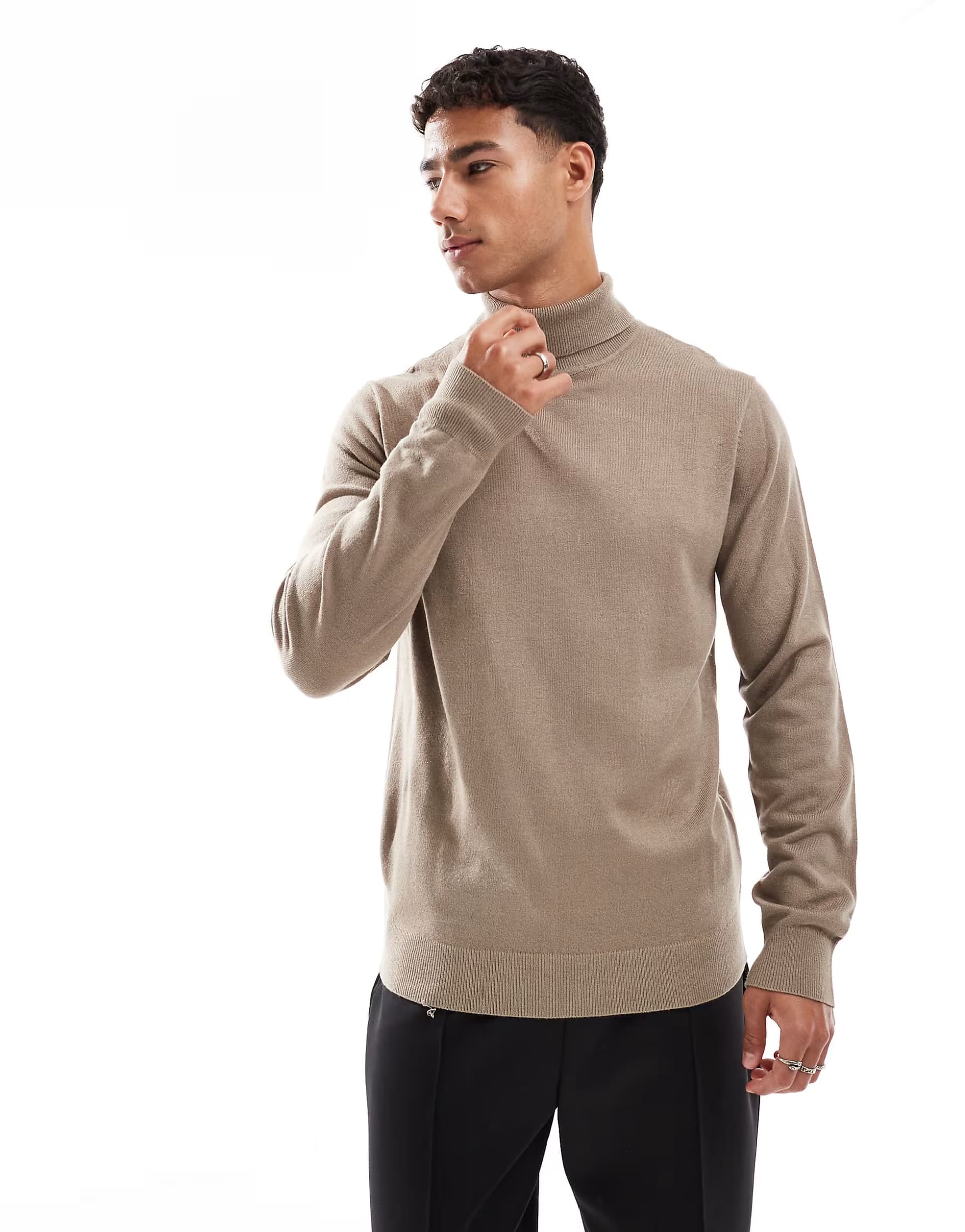 ASOS Threadbare roll neck jumper in taupe