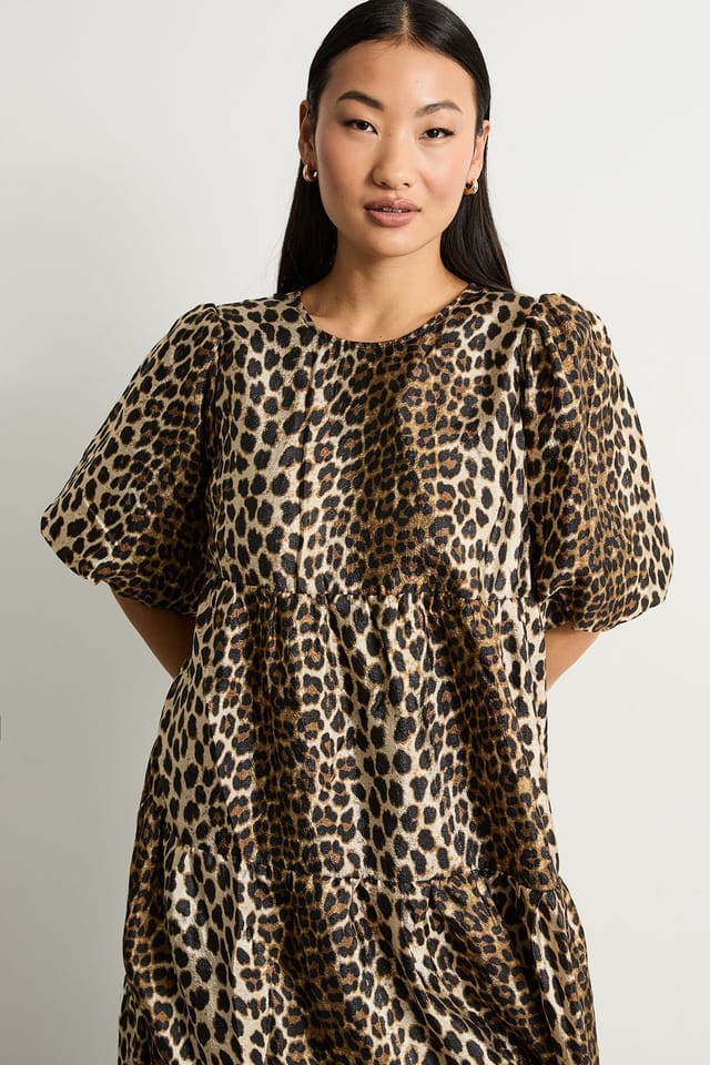 Warehouse Warehouse Women's Petite Animal Organza Puff Sleeve Midi Smock Dress - 2
