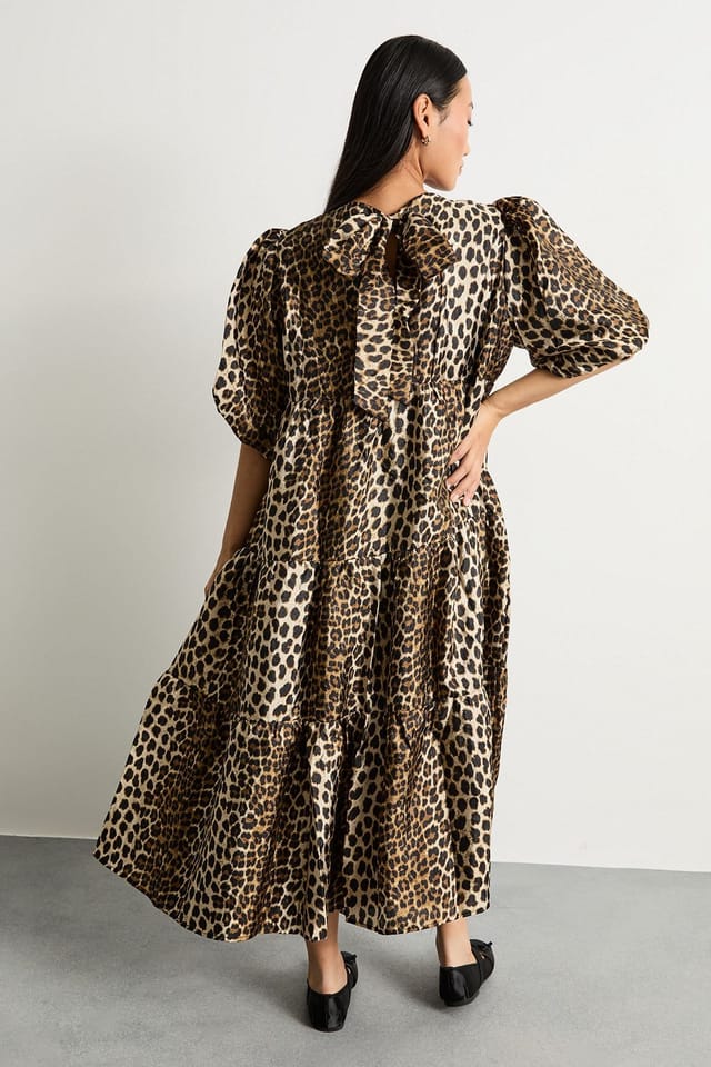 Warehouse Warehouse Women's Petite Animal Organza Puff Sleeve Midi Smock Dress - 3