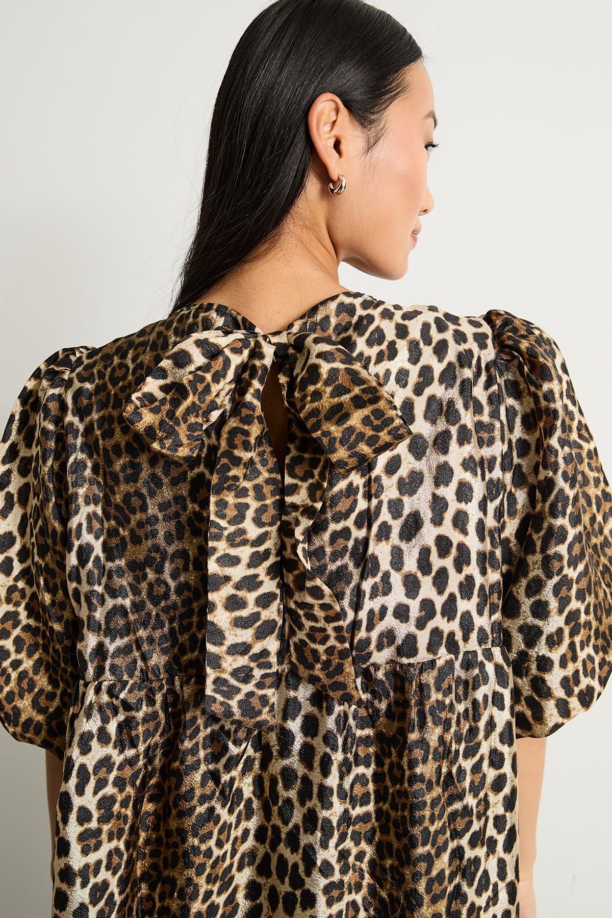 Warehouse Warehouse Women's Petite Animal Organza Puff Sleeve Midi Smock Dress - 4