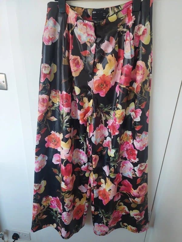 ASOS ASOS luxe pleather floral high waist wide leg trouser