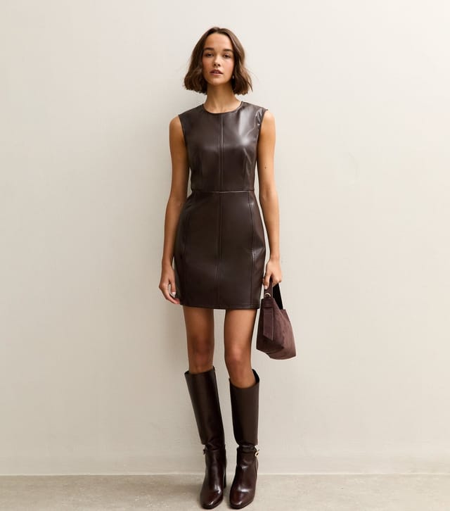 New Look Women's Dark Brown Faux Leather Sleeveless Mini Dress New Look - 3