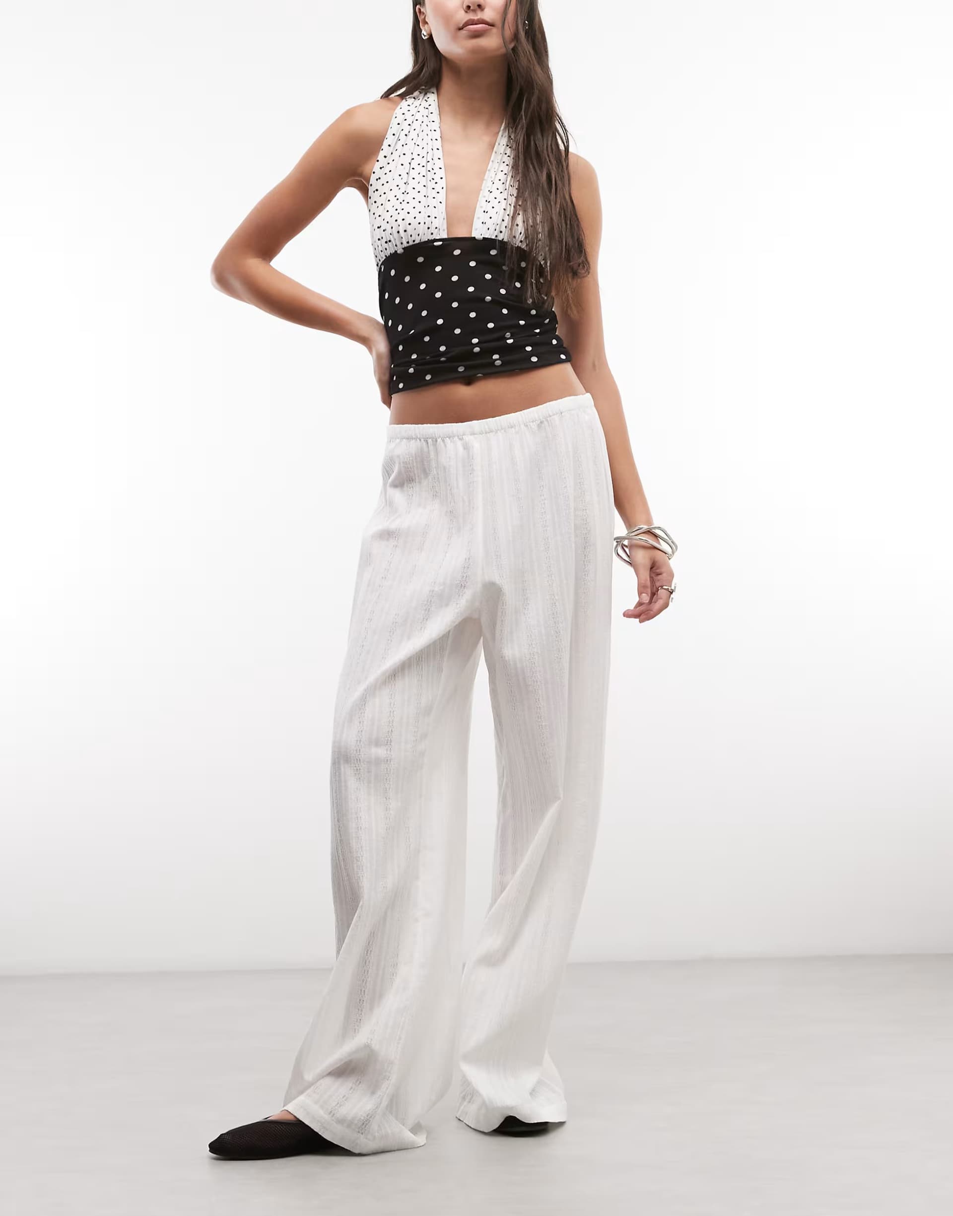 ASOS Weekday pull on textured cotton trousers in ecru