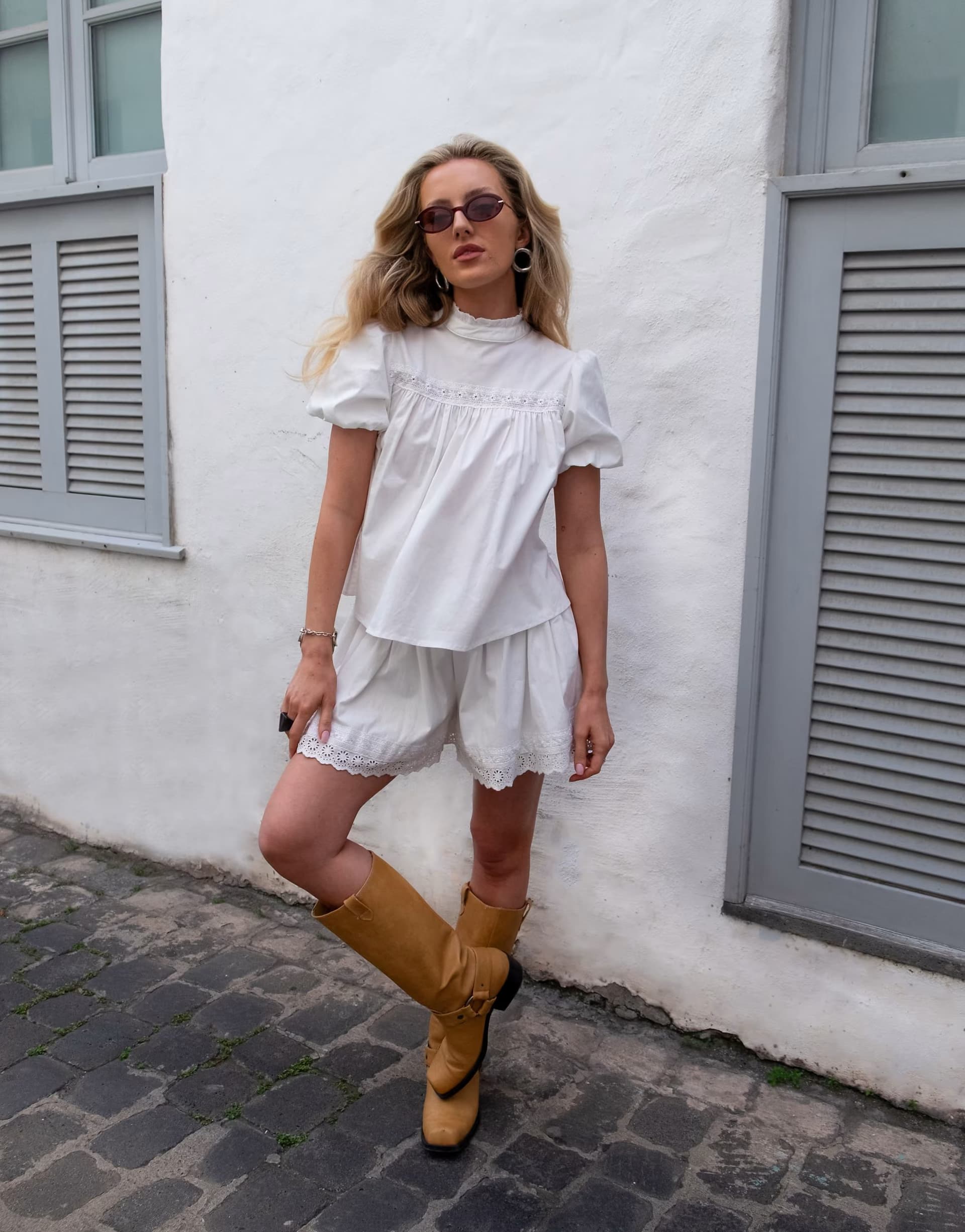 ASOS Daisy Street x Emma Jean pull on lacey mini shorts in white co-ord