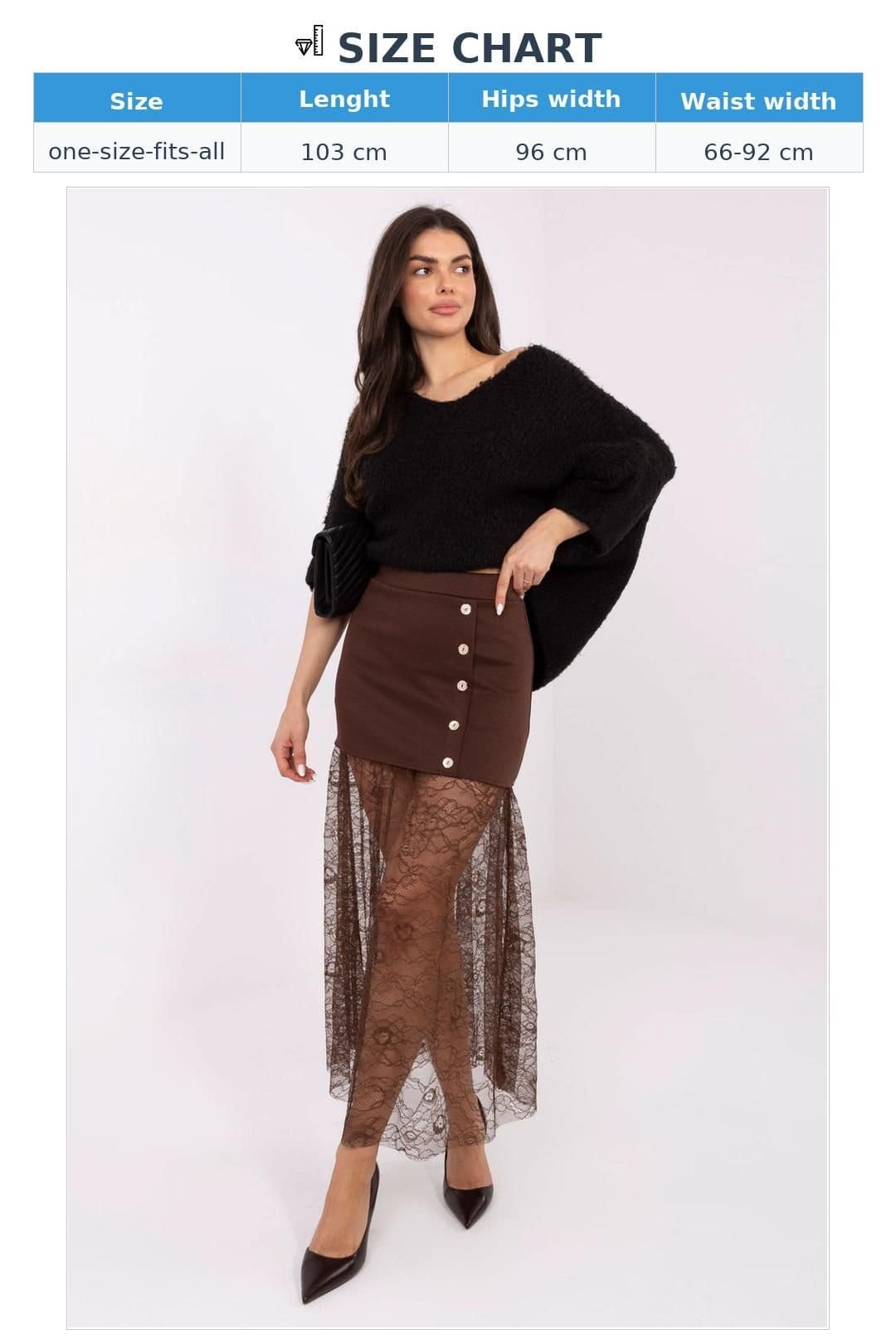 Love Lace Love Lace Women's Elastic Waist Lace Insert Midi Skirt in Brown - 4