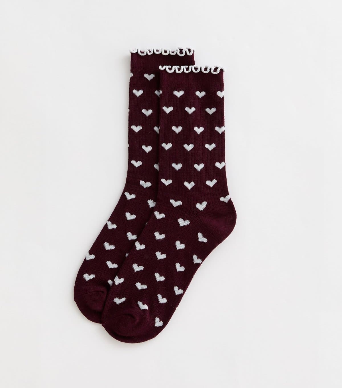 New Look Burgundy Frill Trim Heart Socks New Look