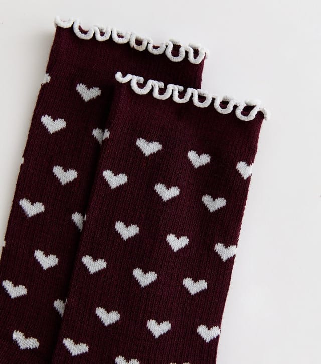 New Look Burgundy Frill Trim Heart Socks New Look - 2
