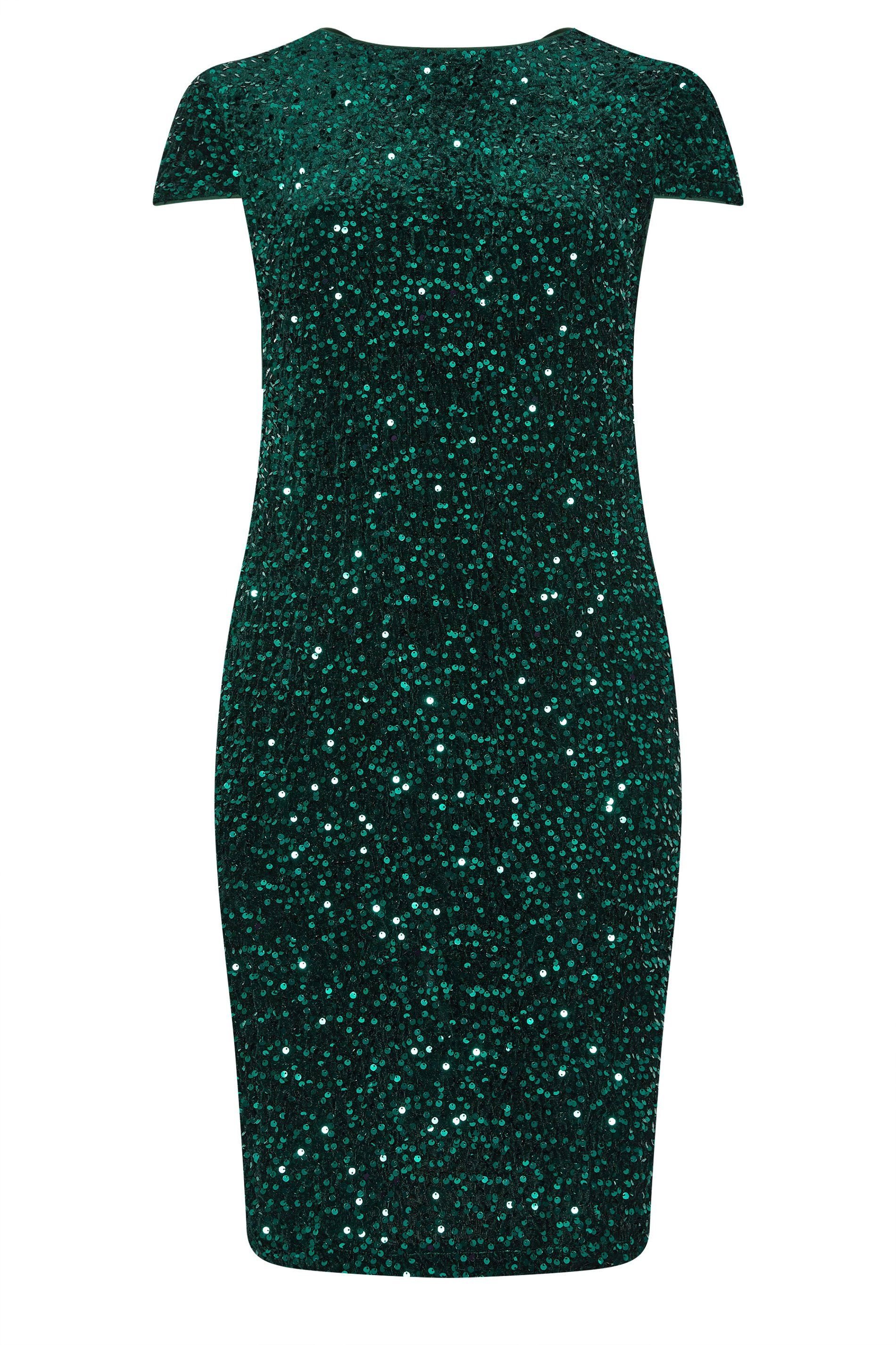 Yours Yours Women's Velvet Sequin Dress in Green - 2