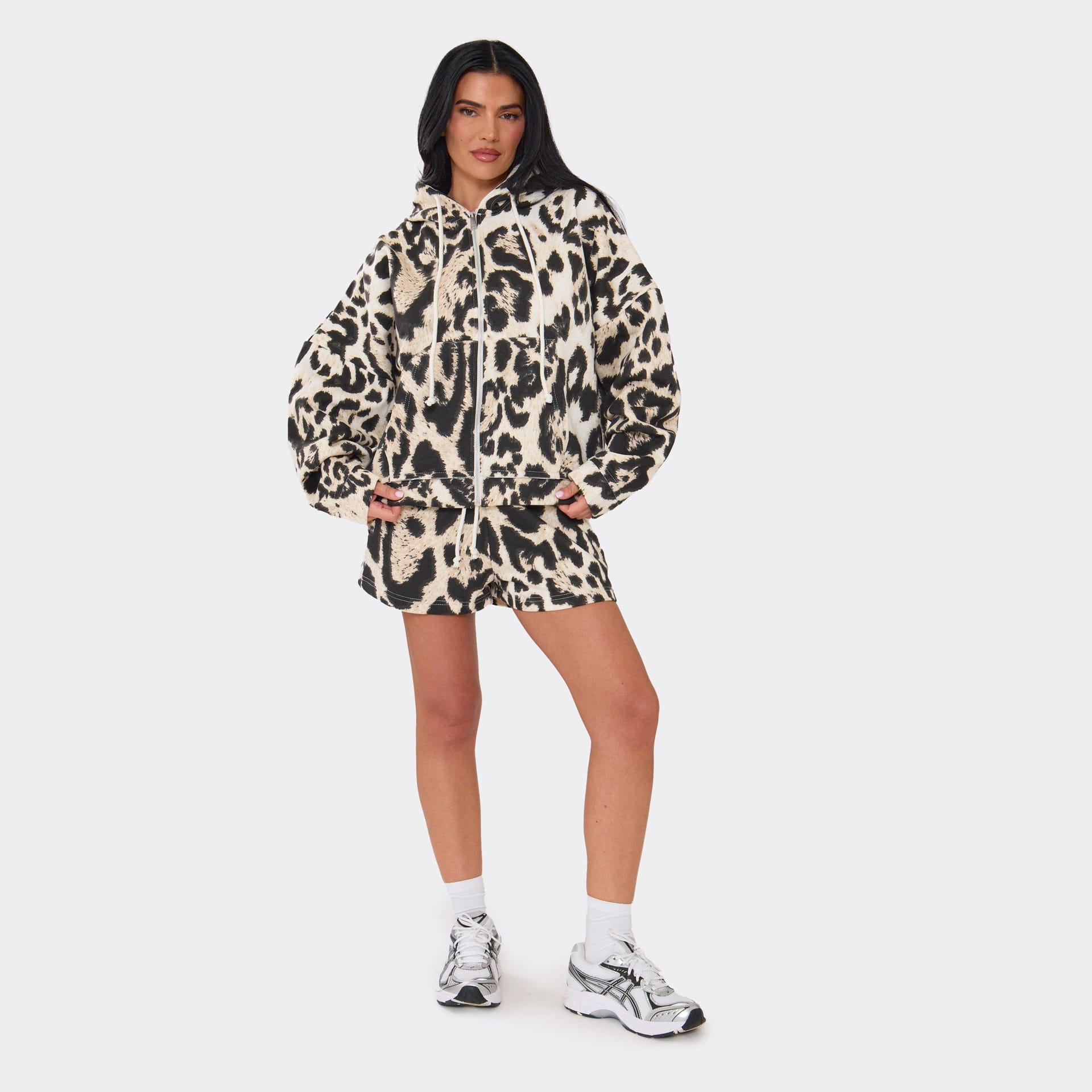 EGO Leopard Print Sweat Shorts In Multi, Women's Size UK 6