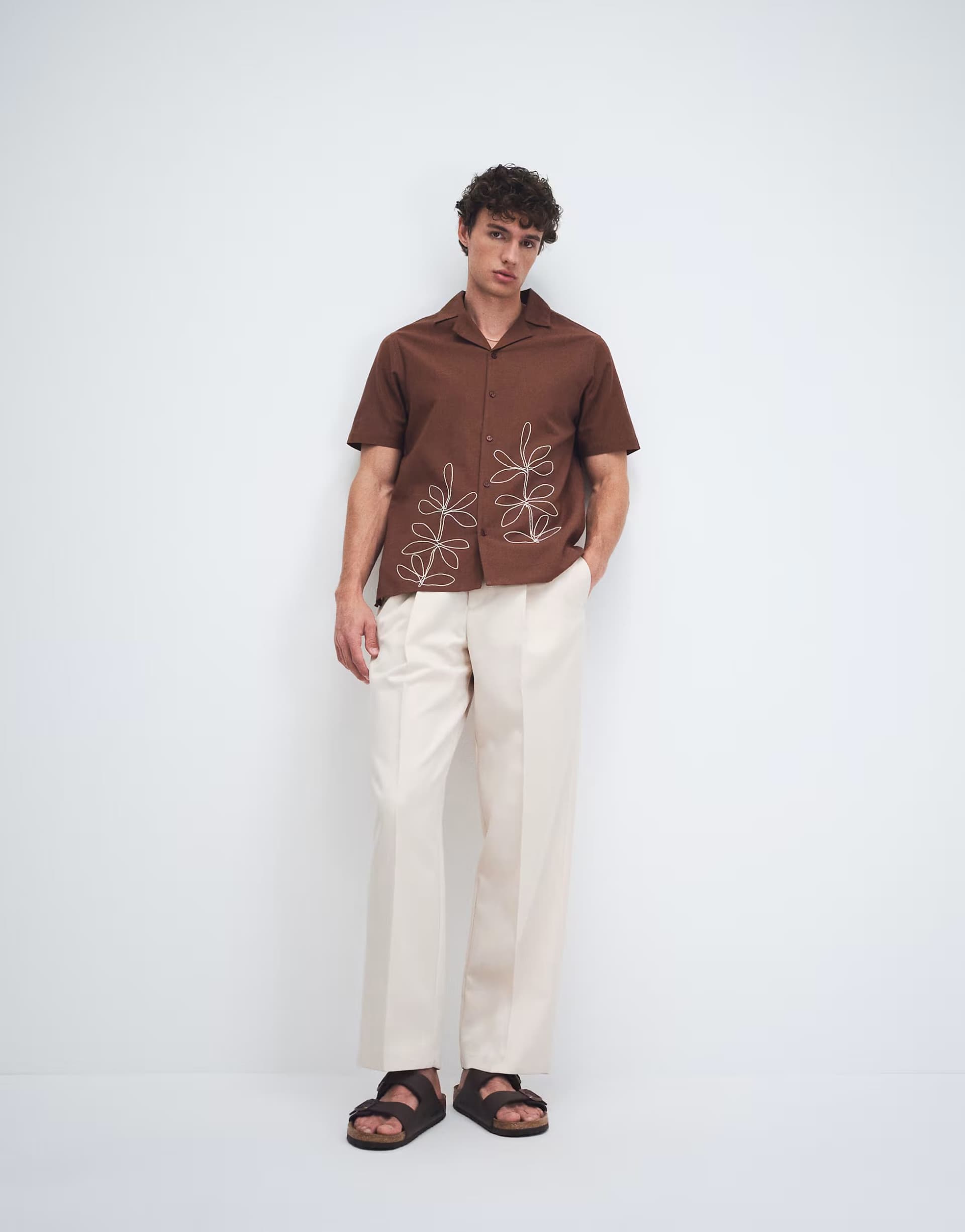 ASOS Aray embroidered revere beach shirt in brown