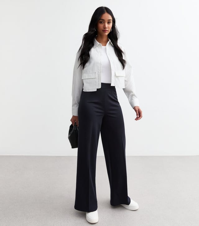 New Look Women's Navy Wide Leg Jersey Trousers New Look - 3