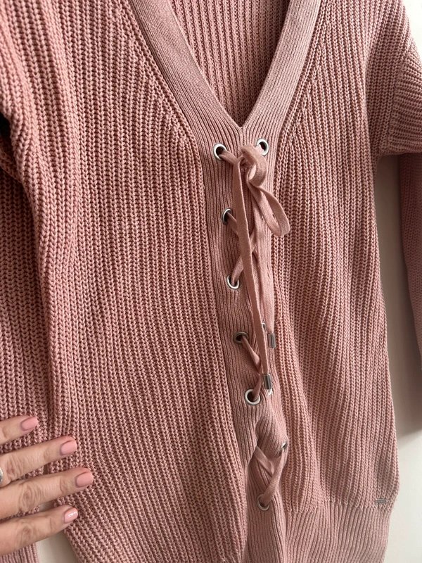 GUESS Chic dusty pink GUESS lace-up front knit cardigan – Size XS Y2K vibes, autumn layering essential - 1