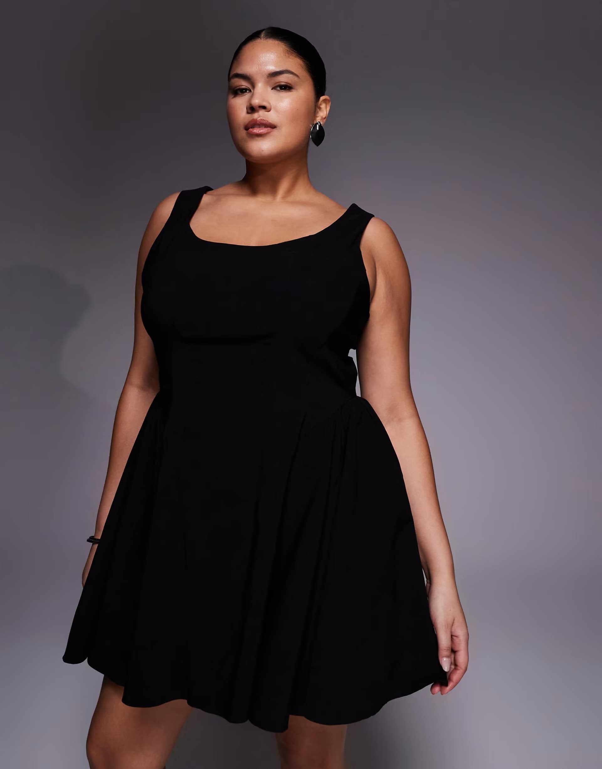 ASOS ASOS DESIGN Curve bengaline scoop neck structured flippy mini dress in black