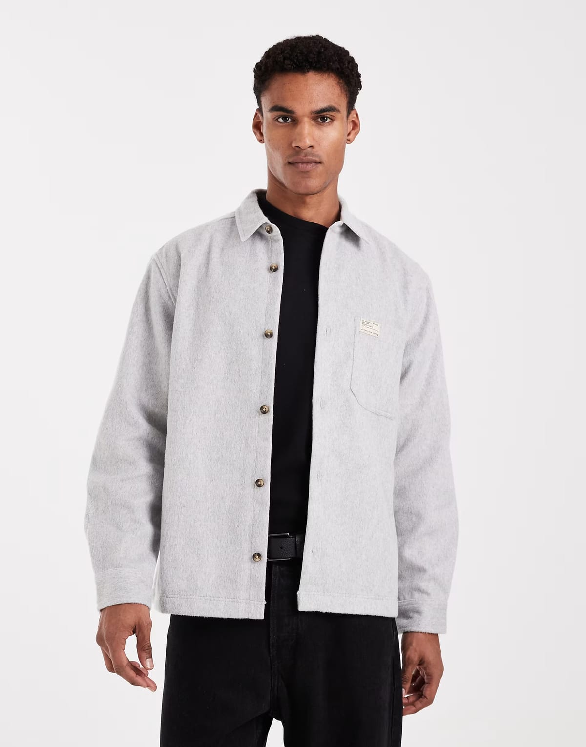 ASOS ASOS DESIGN wool look overshirt with badge in grey - 1