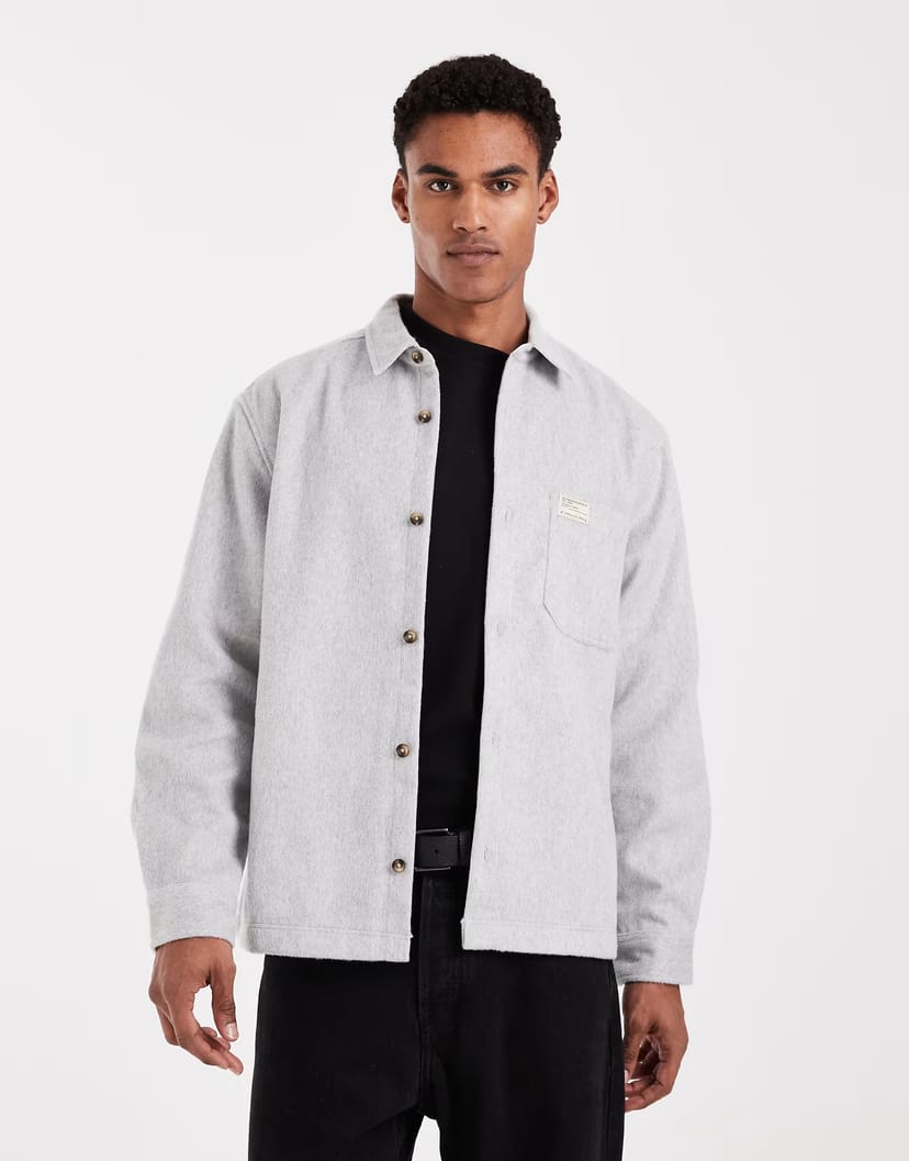 ASOS ASOS DESIGN wool look overshirt with badge in grey - 1