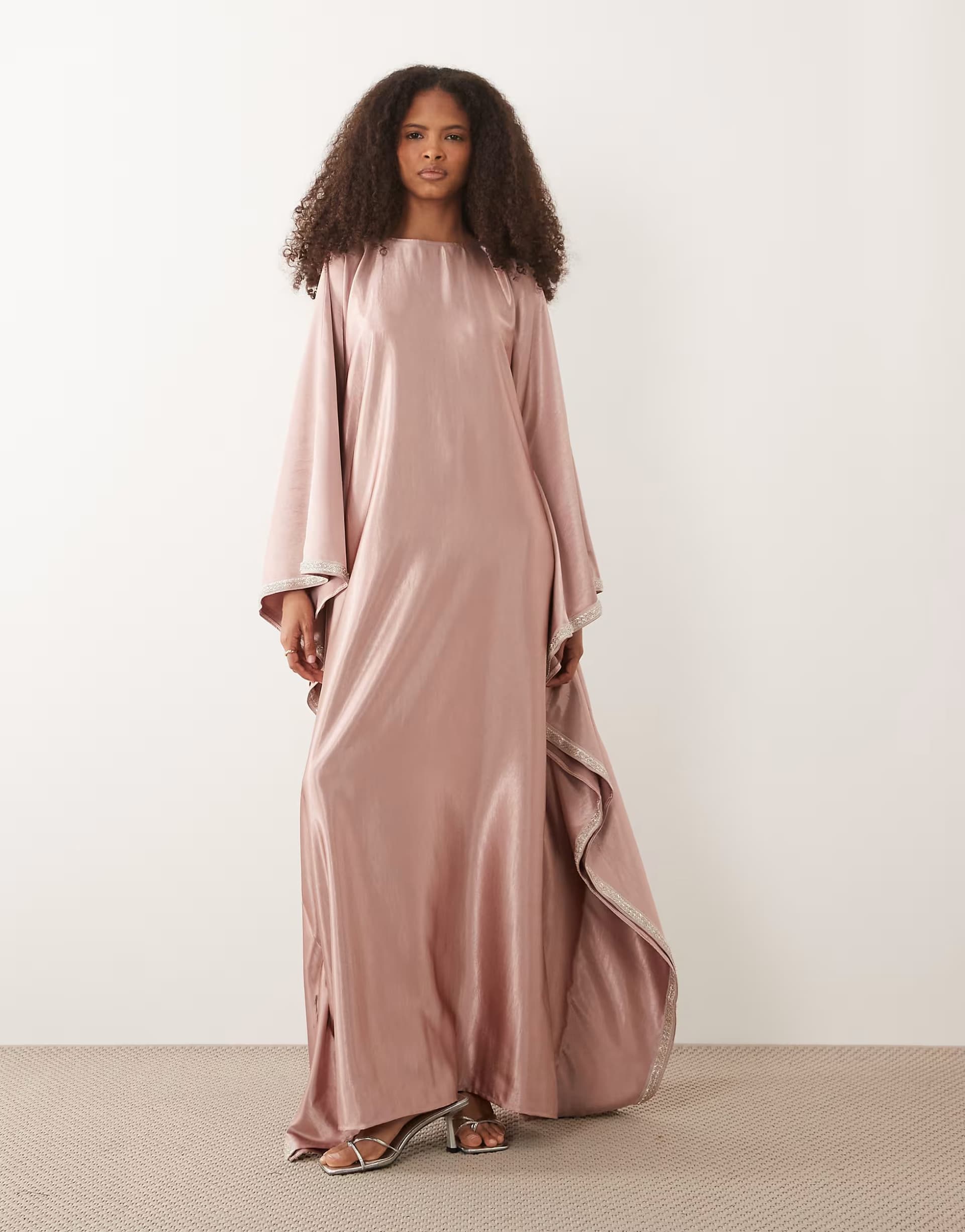 ASOS IYAL satin embellished side panel kaftan maxi dress in soft rose