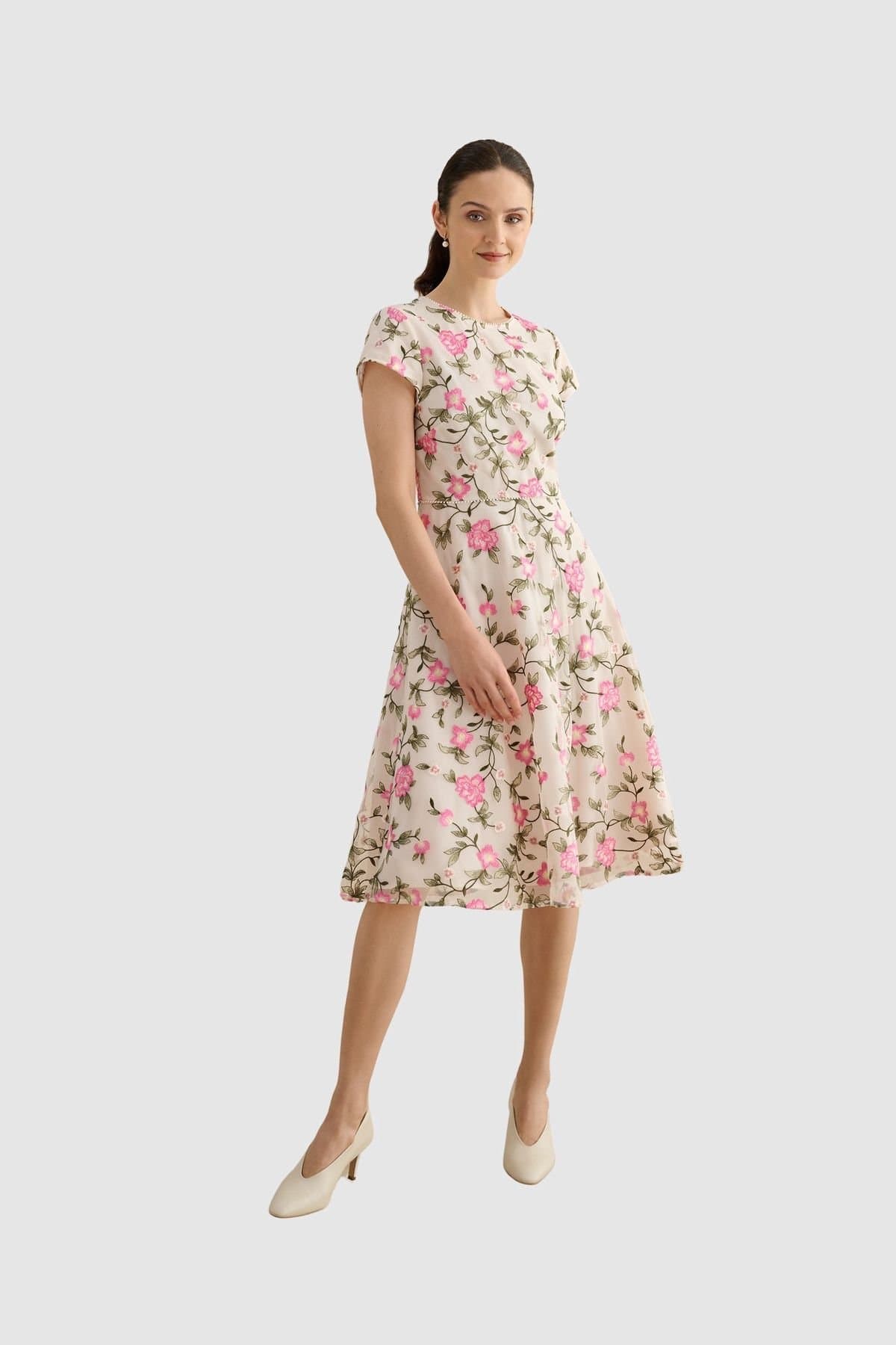 Hobbs London Hobbs London Women's Tia Embroidered Floral Midi Dress in Cream
