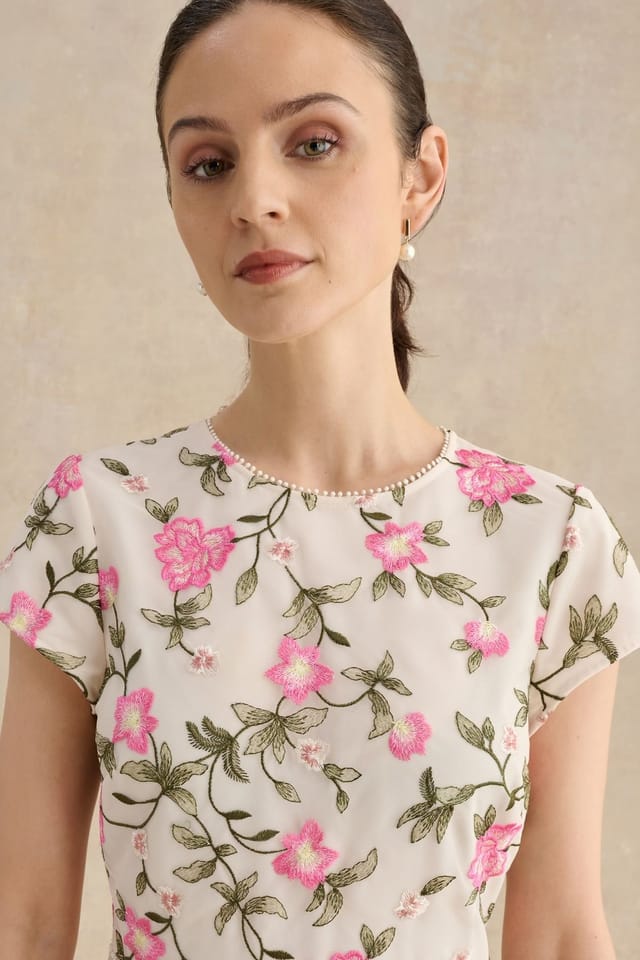 Hobbs London Hobbs London Women's Tia Embroidered Floral Midi Dress in Cream - 3