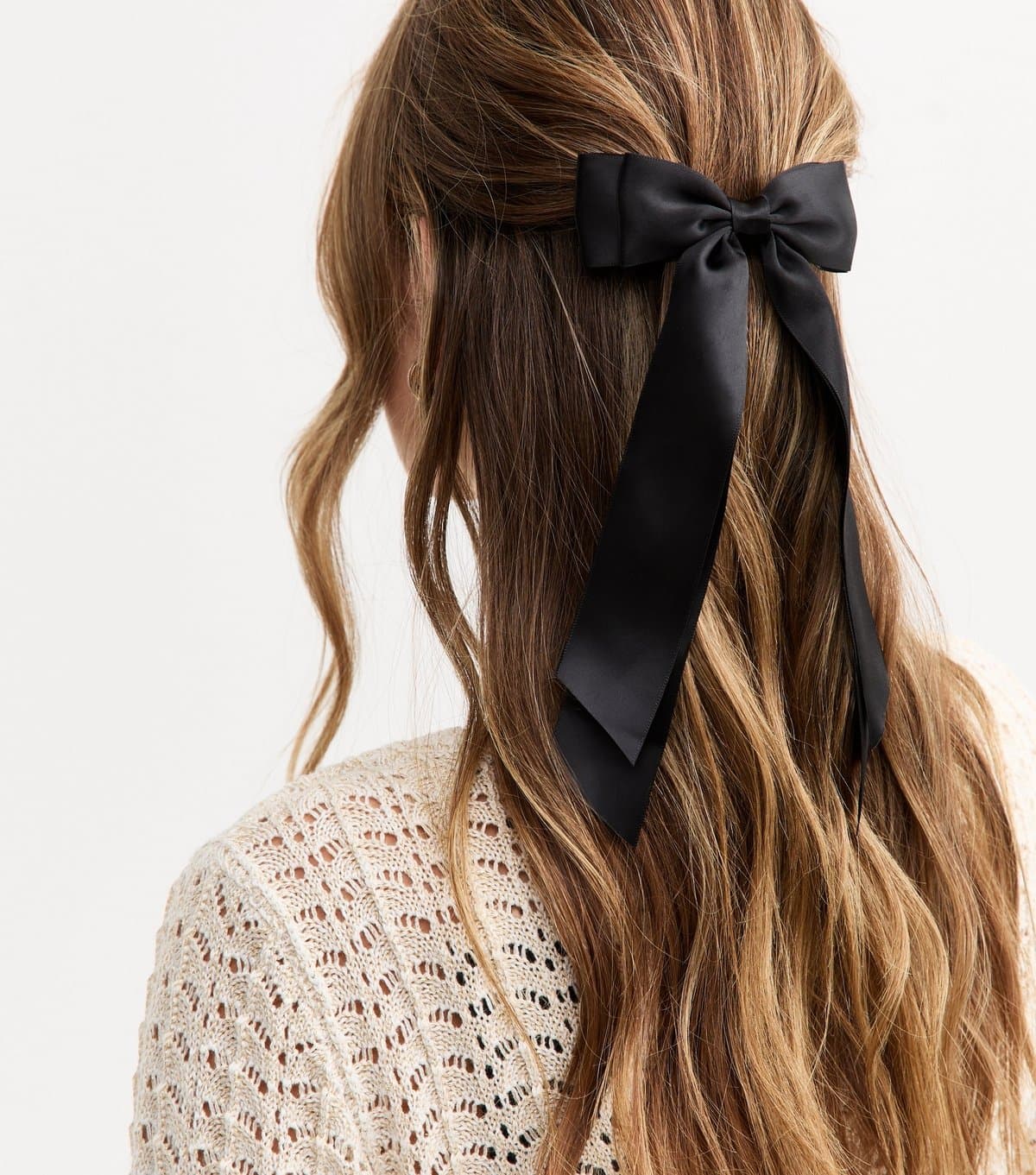 New Look Black Double Bow Satin Hair Clip New Look