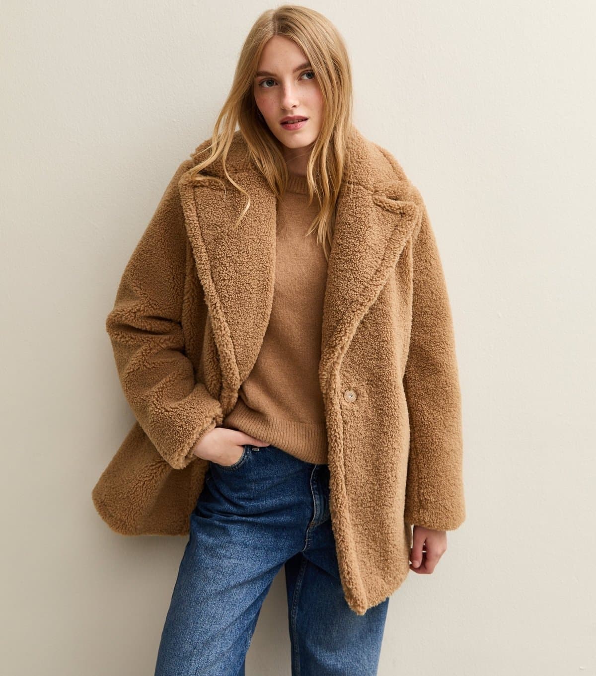 New Look New Look Tan Borg Collared Coat