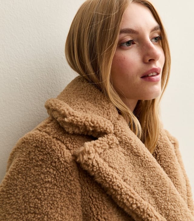 New Look Women's Tan Collared Long Sleeve Borg Coat New Look - 2