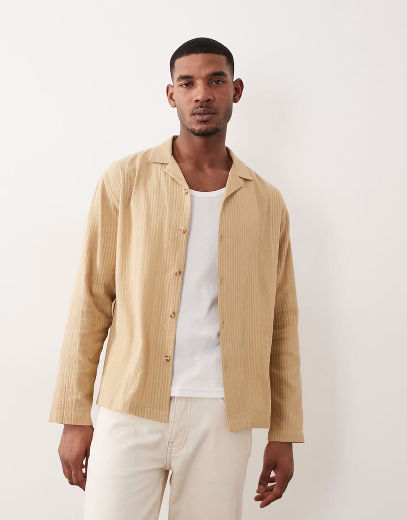 ASOS ASOS DESIGN relaxed revere stripe jacquard shirt in yellow - 1