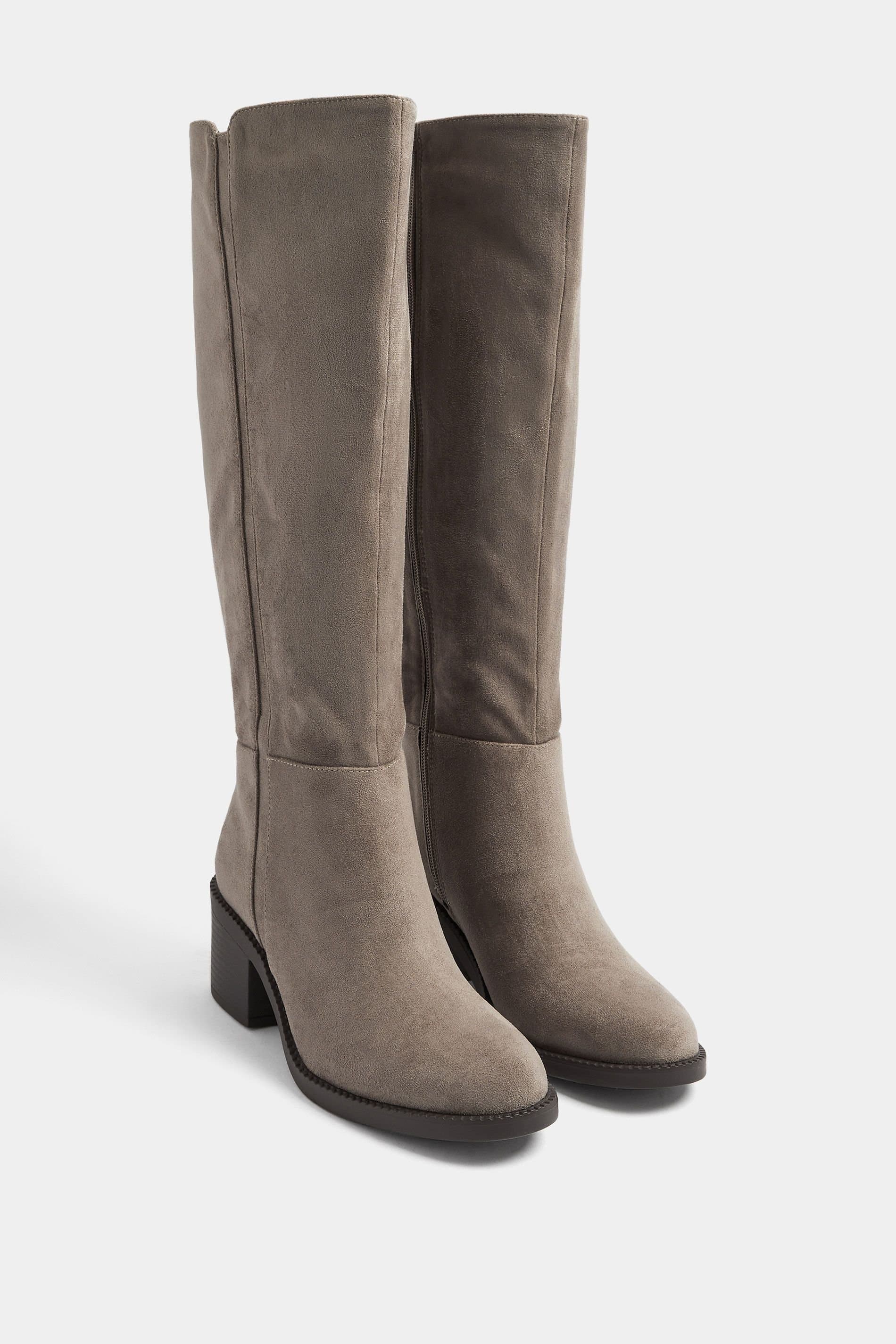 Yours Yours Women's Faux Leather Knee High Boots In Extra Wide EEE Fit in Light Brown