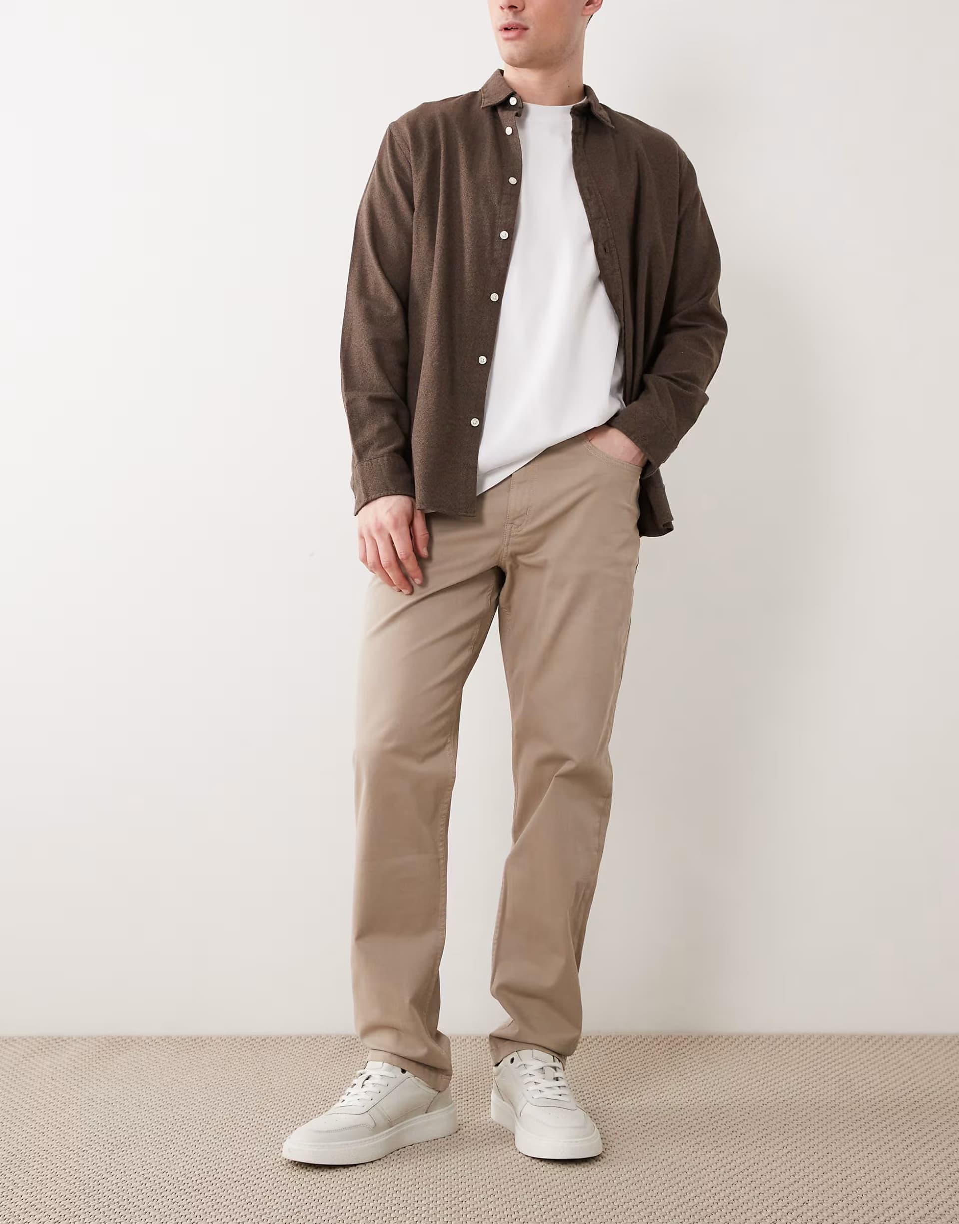 ASOS Mango cotton mix regular fit tapered trousers in ecru