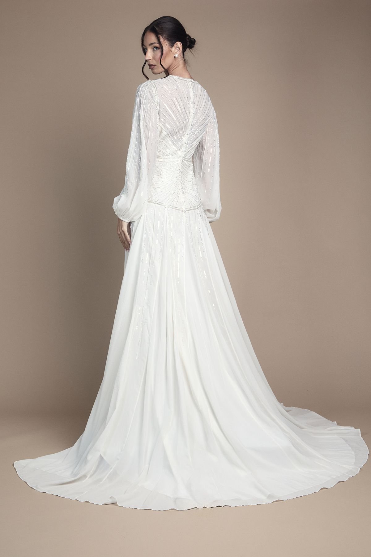 Coast Coast Women's Long Sleeve Linear Embellished Wedding Dress in Ivory - 3