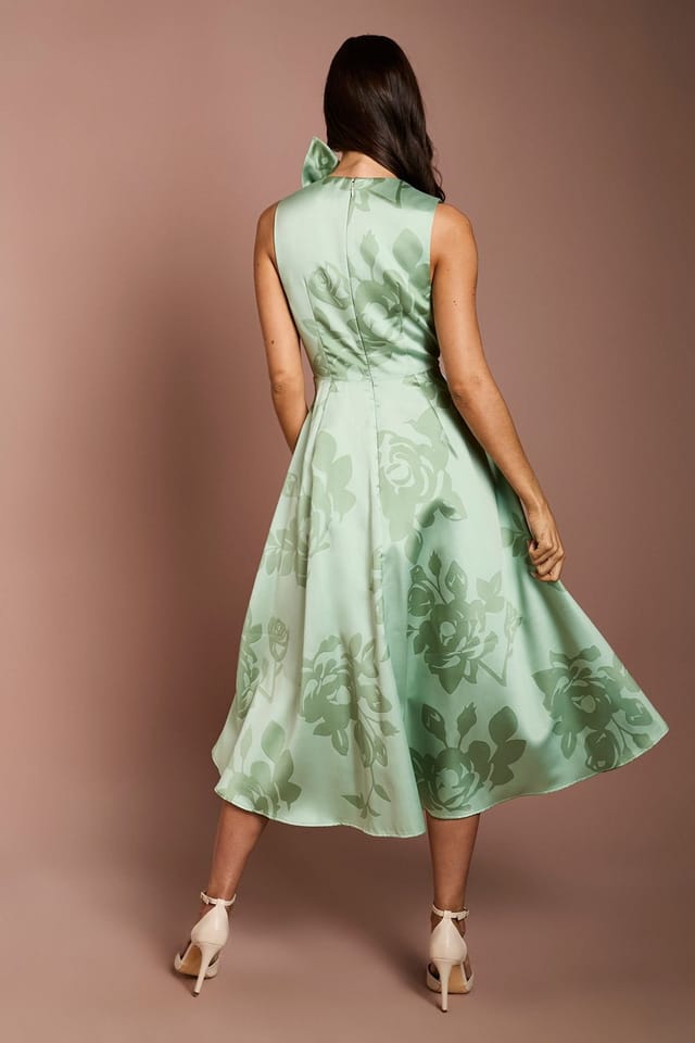 Coast Coast Women's Bow Detail Pleat Midi Dress in Sage - 3
