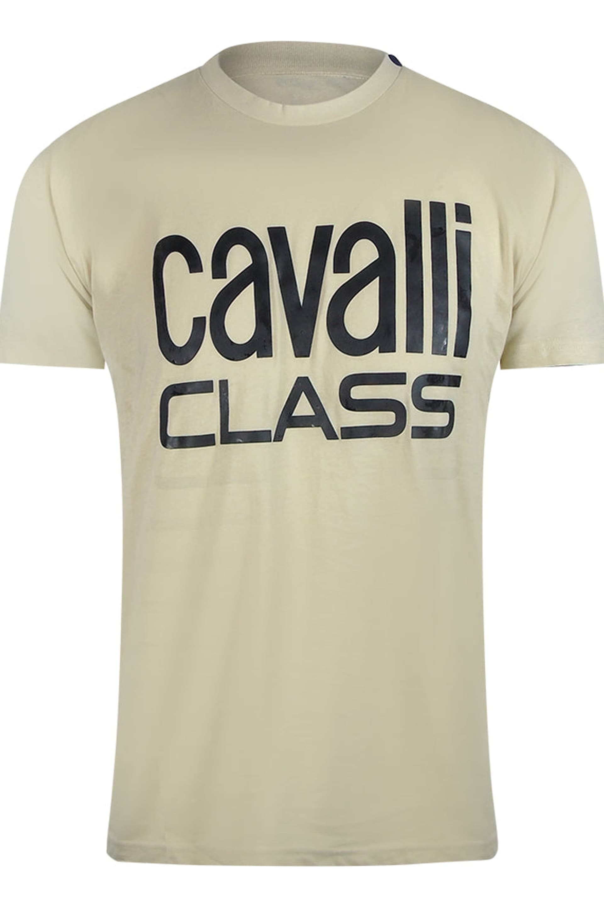 Cavalli Class Cavalli Class Men's Short Sleeve Crew T-shirt in Ecru