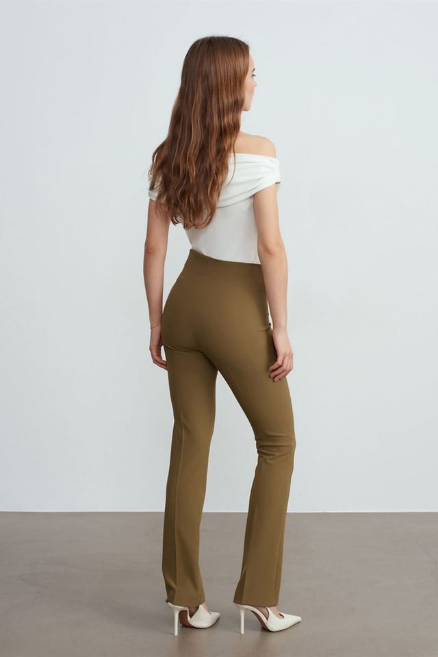 Dilvin Dilvin Women's Straight-leg Crepe Trousers in Khaki - 2