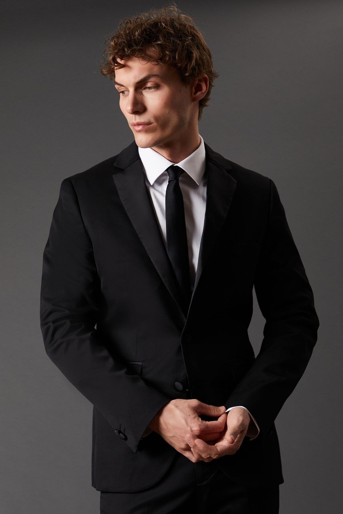 Burton Men's Black Satin Skinny Fit Tuxedo Jacket