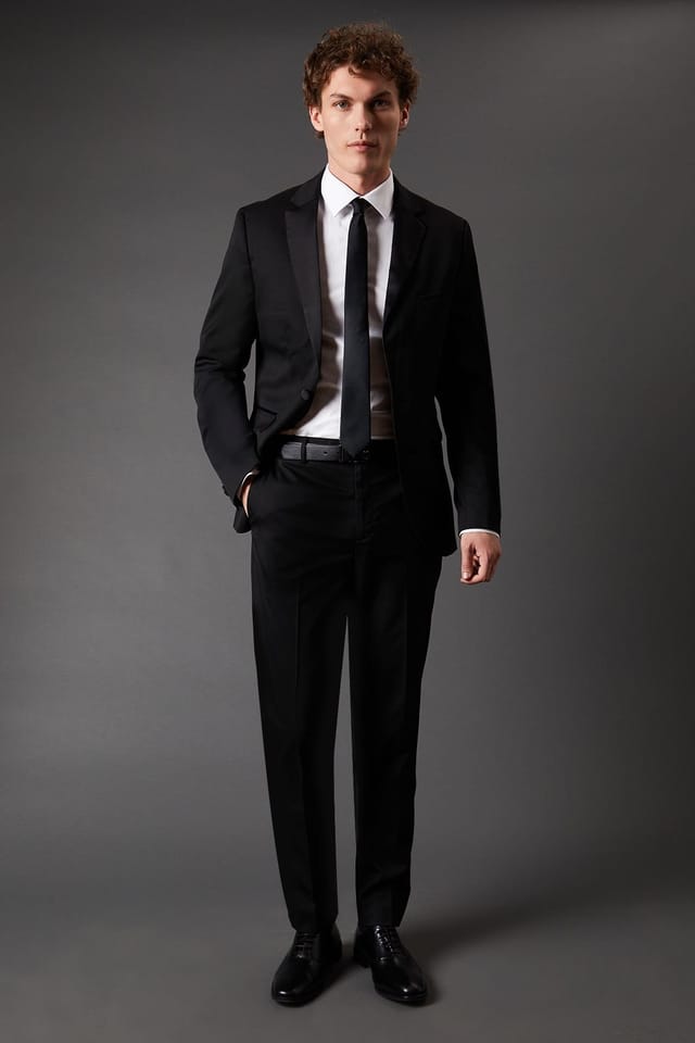 Burton Burton Men's Black Skinny Fit Tuxedo Suit Jacket - 2