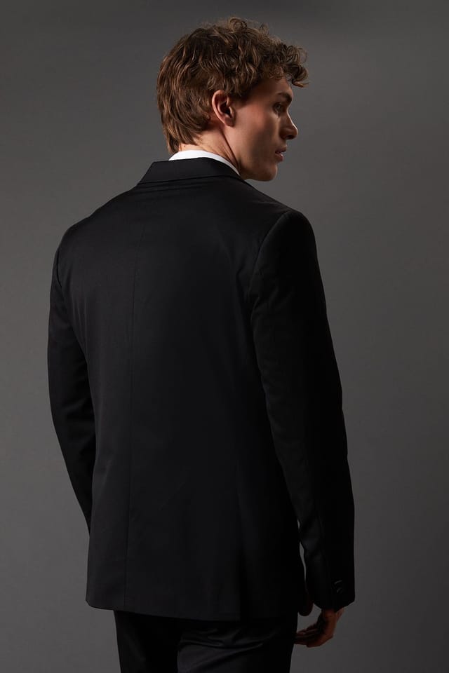 Burton Burton Men's Black Skinny Fit Tuxedo Suit Jacket - 3