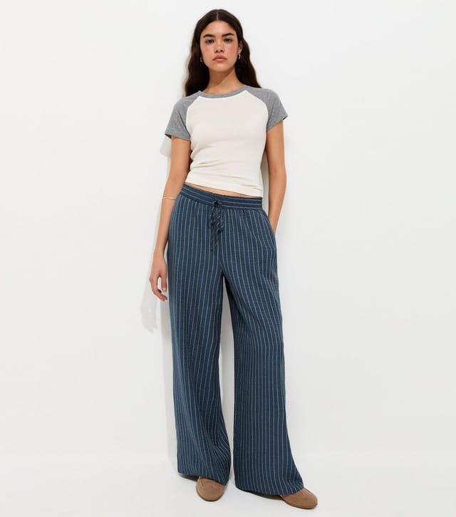 New Look Women's Dark Blue Woven Striped Wide Leg Trousers New Look - 2