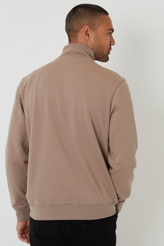 Threadbare Threadbare Men's Quarter Zip Sweatshirt in Taupe - 2
