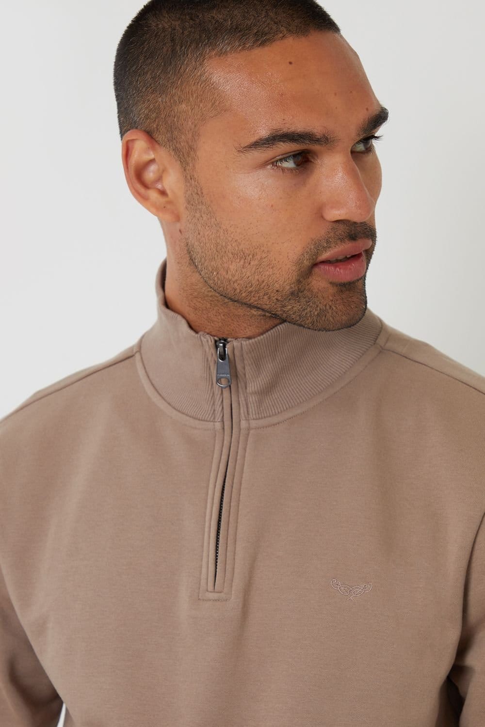 Threadbare Threadbare Men's Quarter Zip Sweatshirt in Taupe - 4