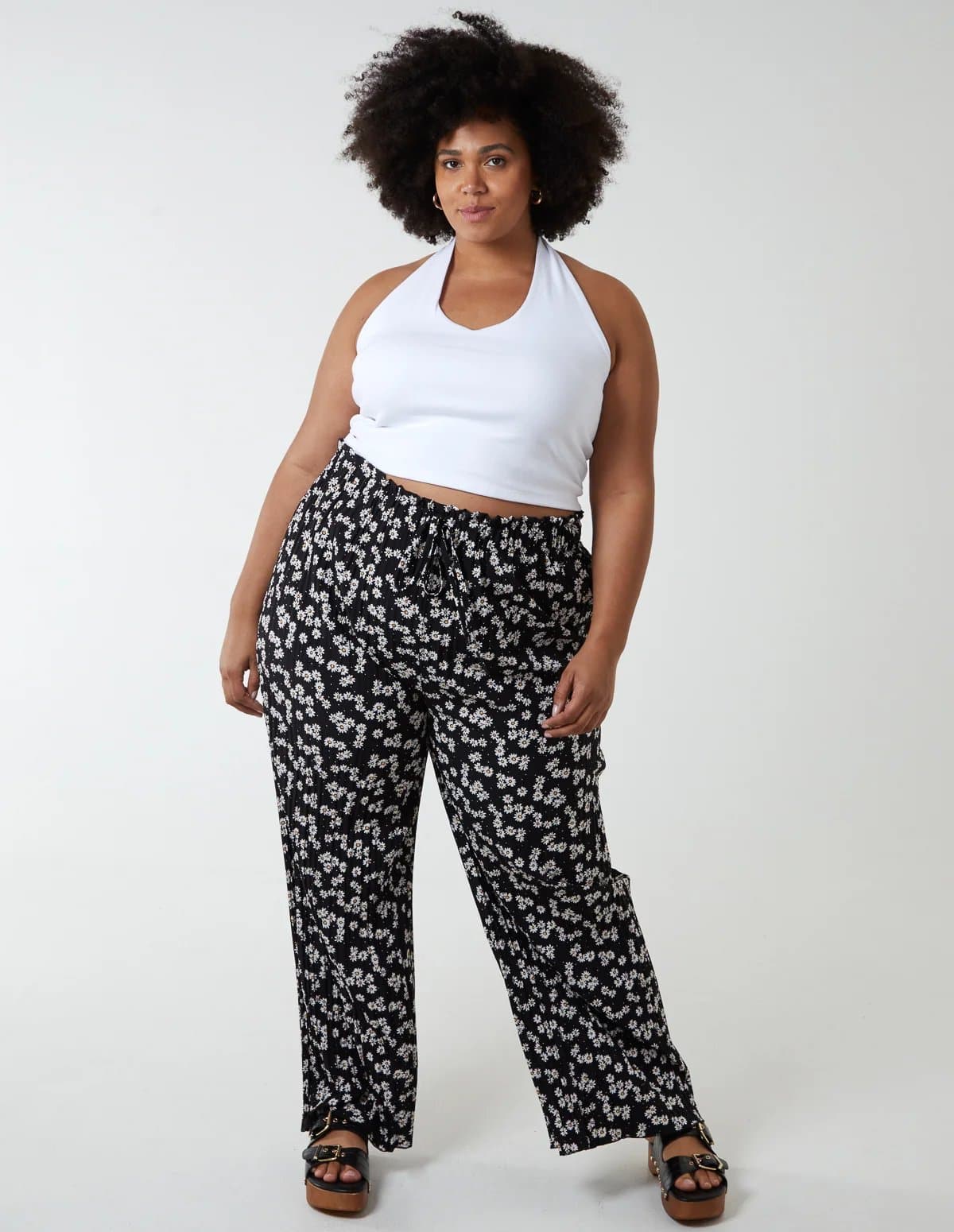 Blue Vanilla Curve Daisy Print Plisse Culotte