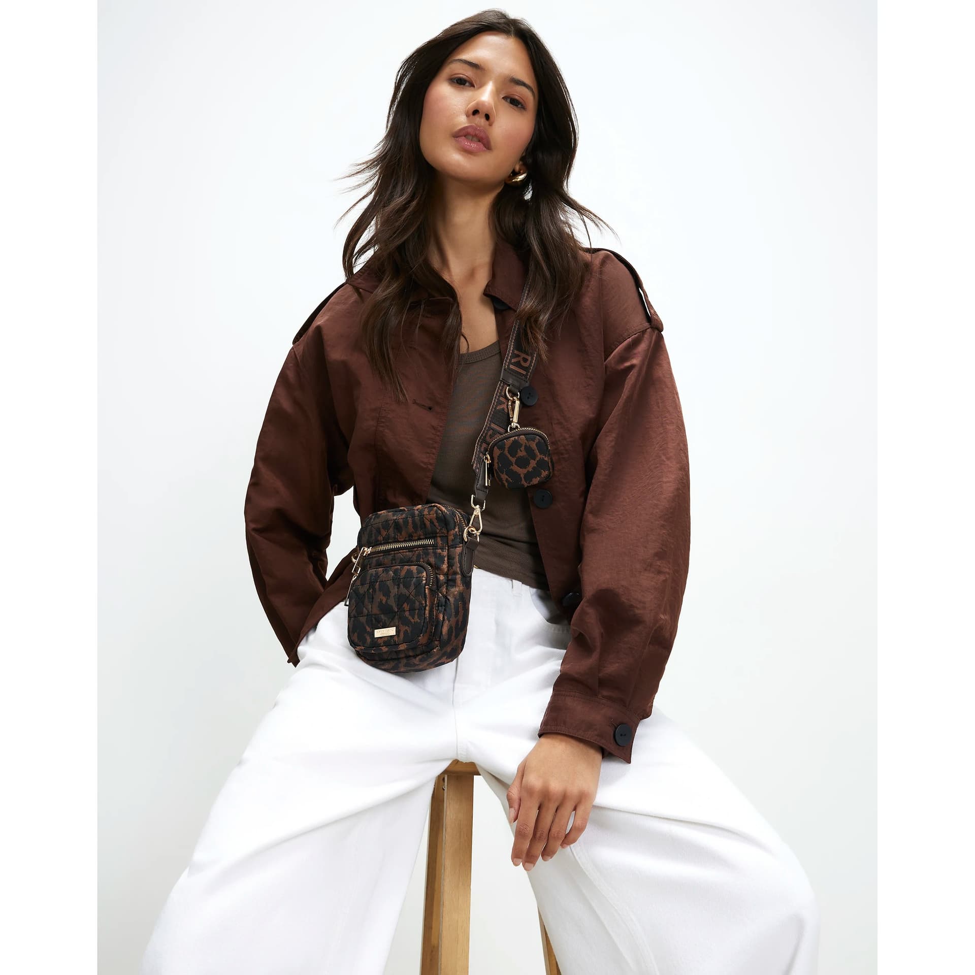 River Island River Island Womens Brown Leopard Webbing Strap Crossbody Bag