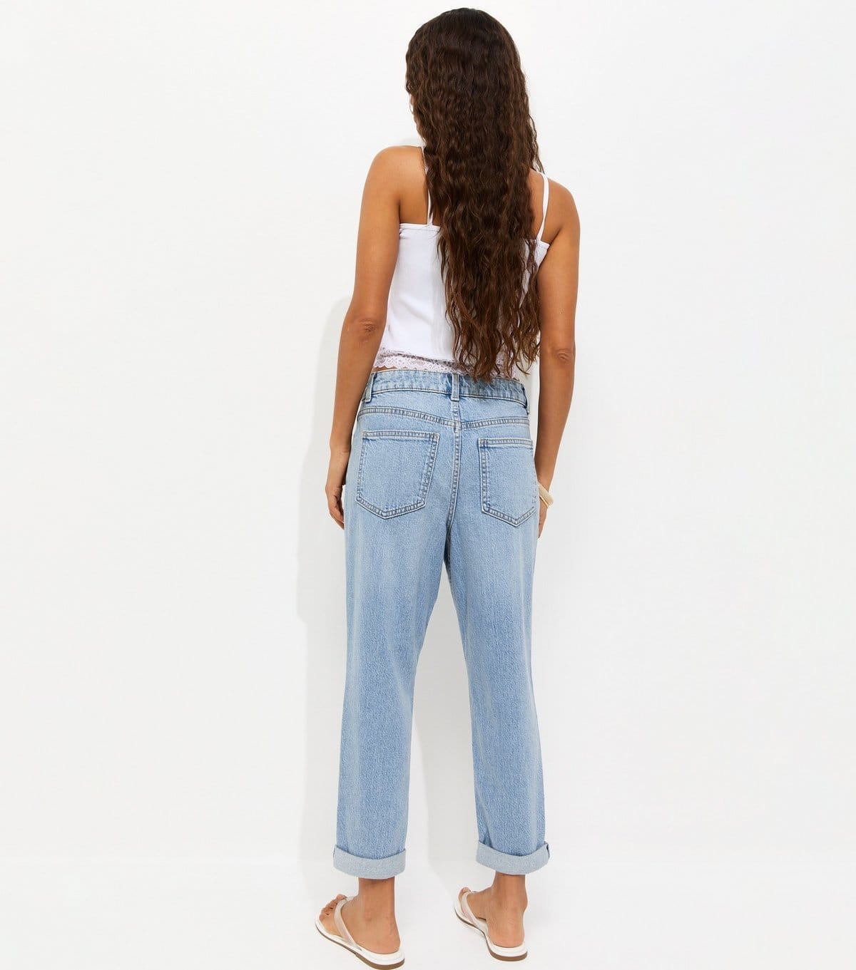 New Look Women's Petite Light Blue Wash Ripped Denim Textured Mom Jeans New Look - 4